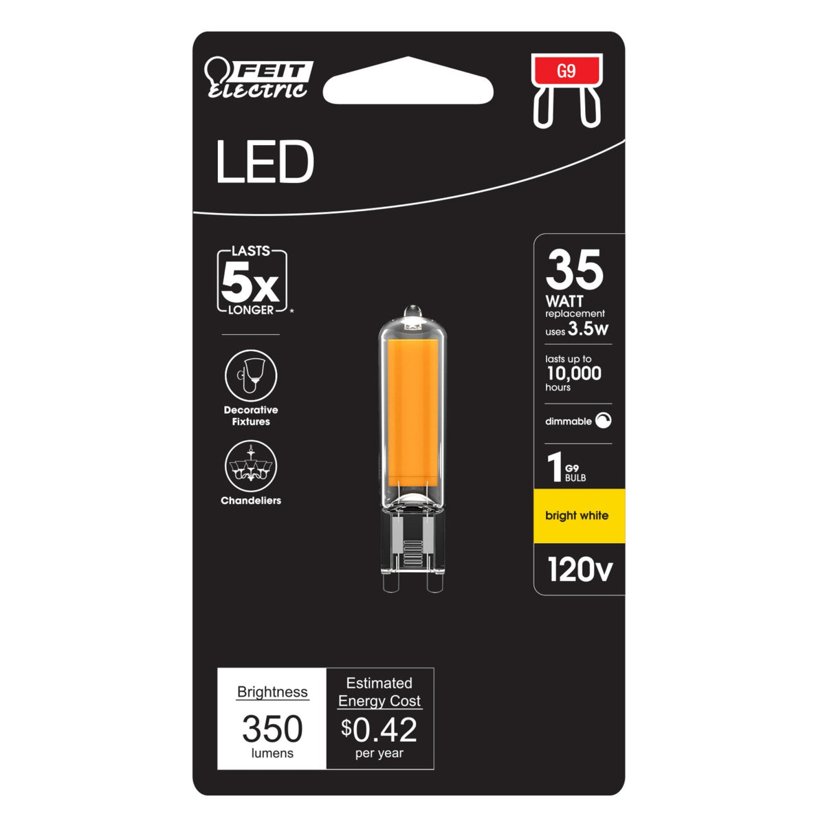 3.5W (35W Replacement) Bright White (3000K) G9 Base T4 Dimmable Specialty LED Bulb