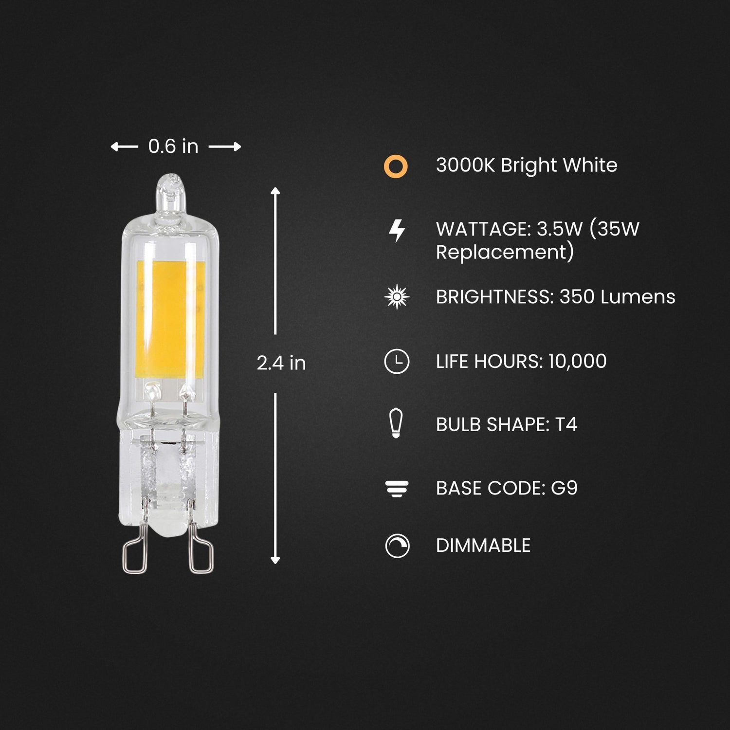 3.5W (35W Replacement) Bright White (3000K) G9 Base T4 Dimmable Specialty LED Bulb
