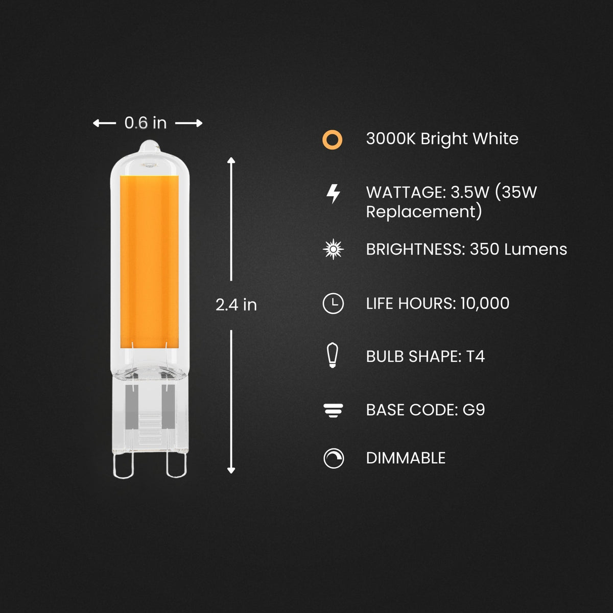 3.5W (35W Replacement) Bright White (3000K) G9 Base T4 Dimmable Specialty LED Bulb