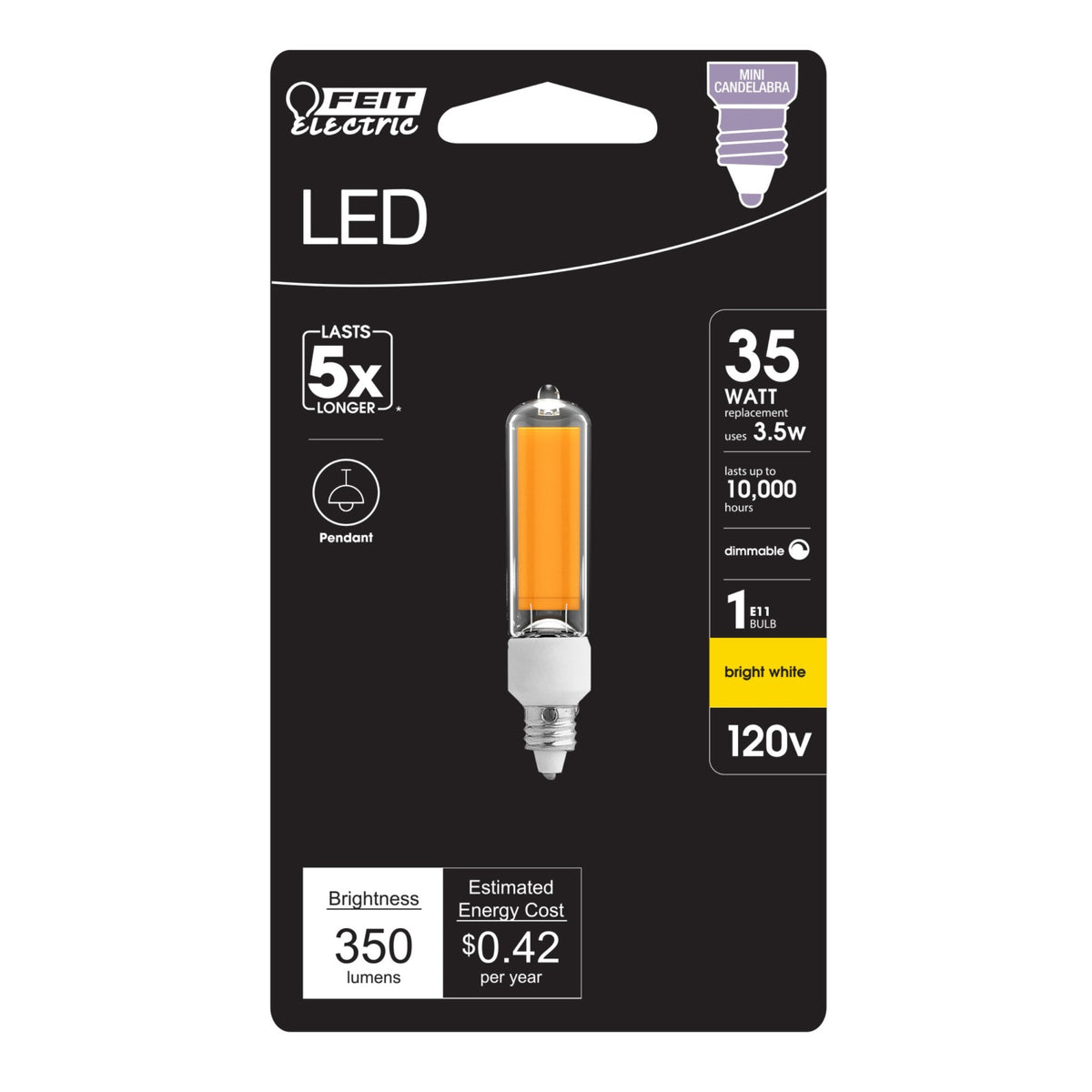 3.5W (35W Replacement) Bright White (3000K) Dimmable E11 Base T4 Specialty LED