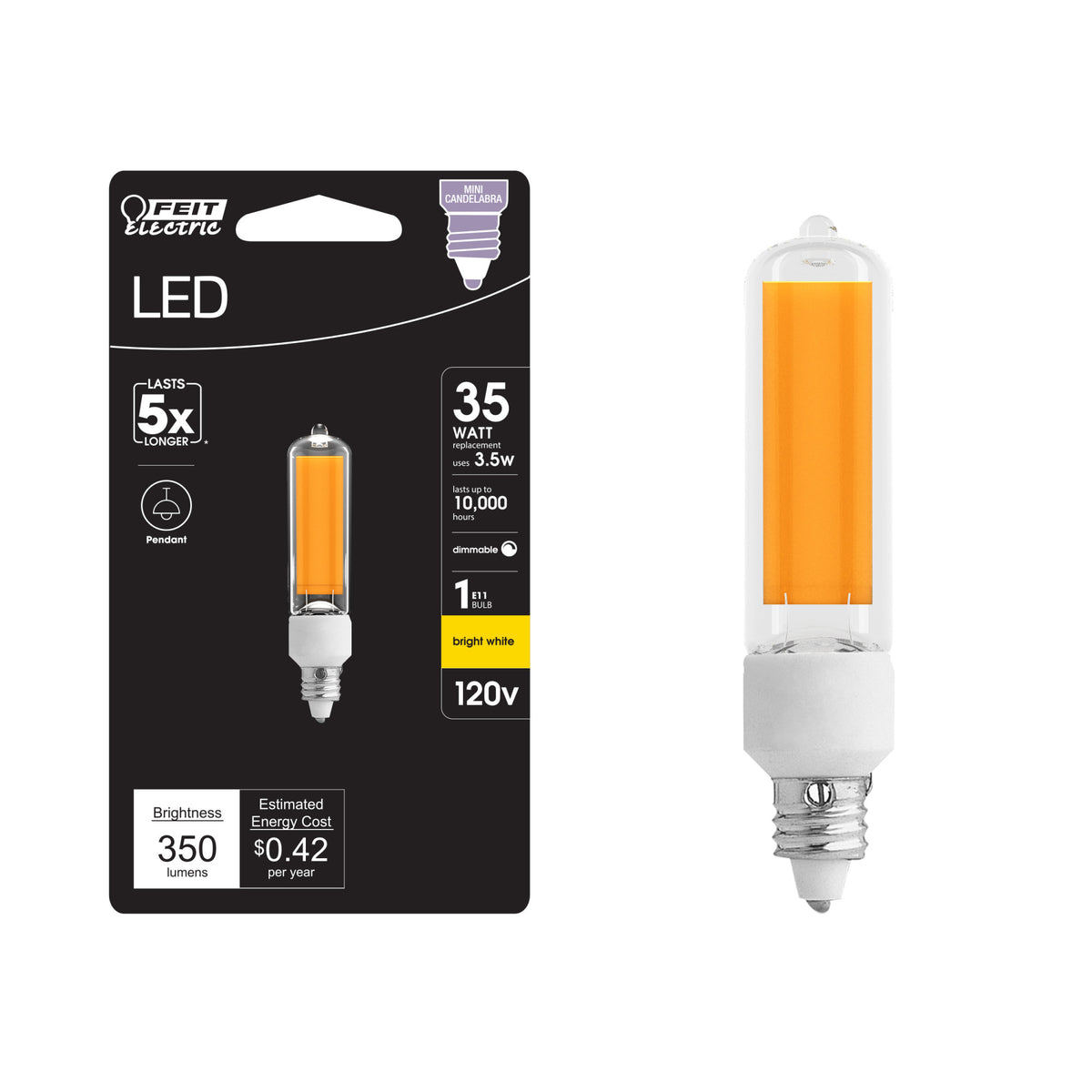 3.5W (35W Replacement) Bright White (3000K) Dimmable E11 Base T4 Specialty LED
