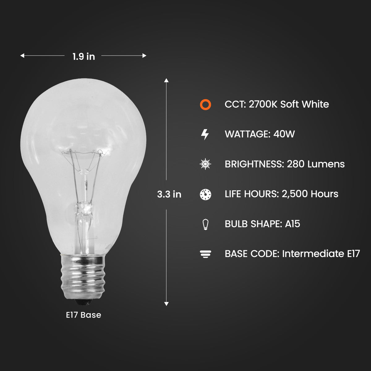 40W Soft White Clear A15 Dimmable Incandescent Light Bulb 2 Pack