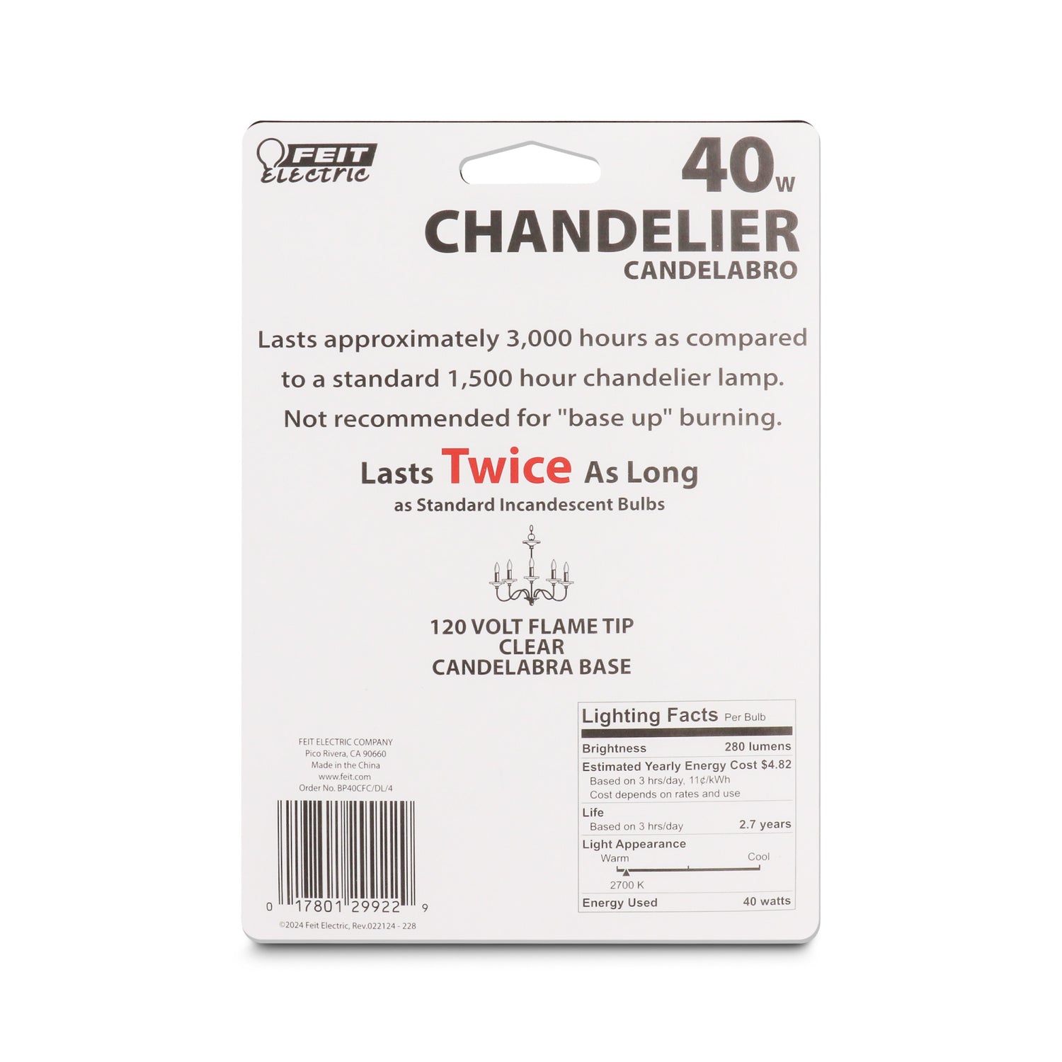 40W Soft White (2700K) E12 Base Flame Tip Double Life Incandescent Light Bulb (4-Pack)