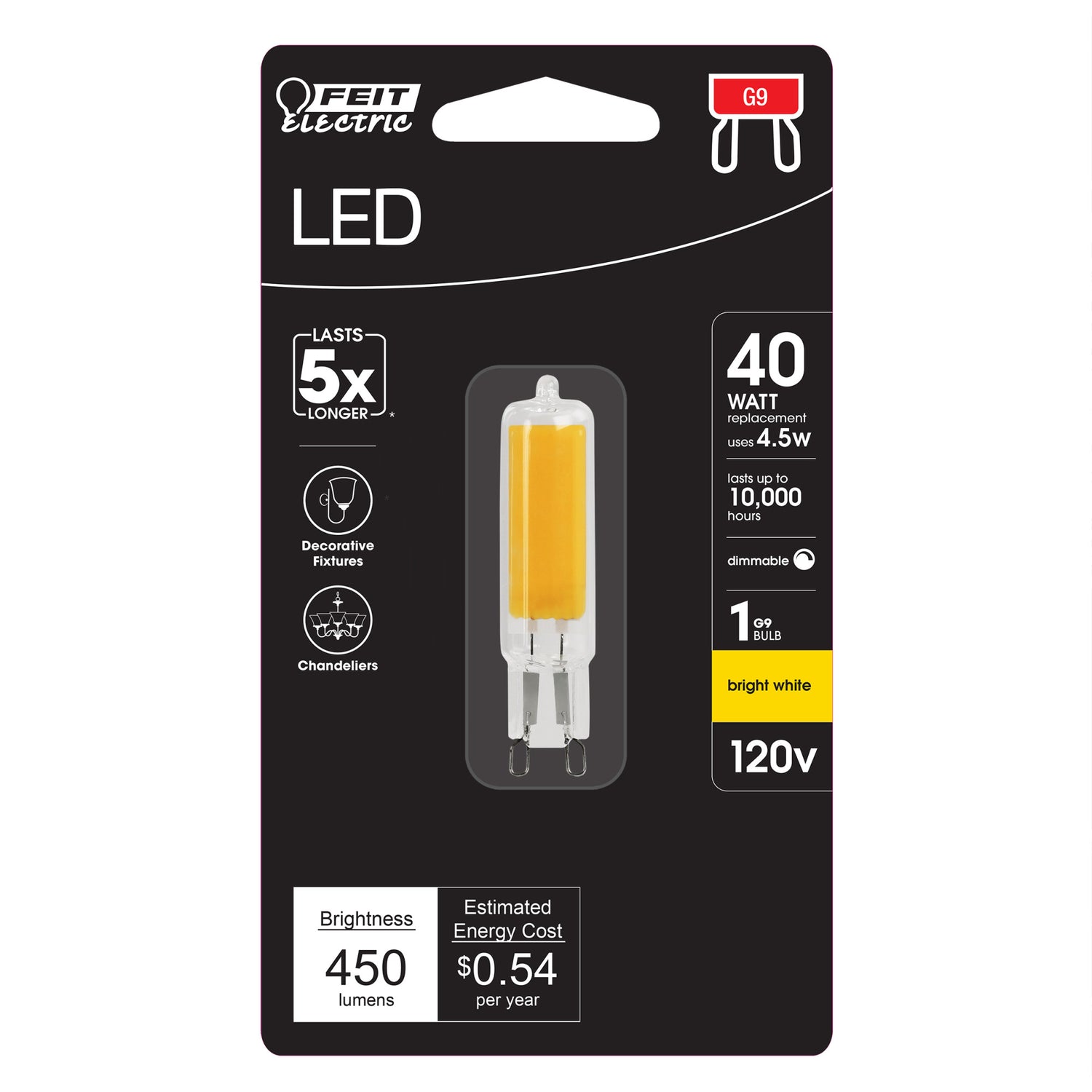 4.5 W (40W Replacement) Bright White (3000K) G9 Base (T4Replacement) Dimmable LED Light Bulb