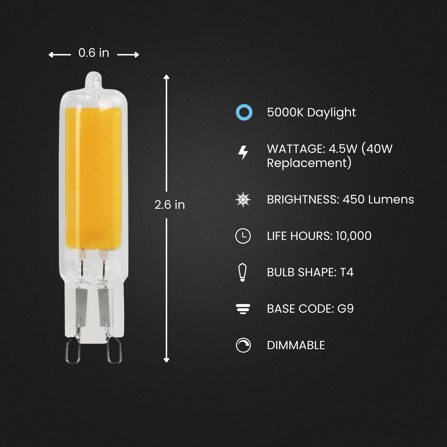 4.5 W (40W Replacement) Daylight (5000K) G9 Base (T4 Replacement) LED Light Bulb