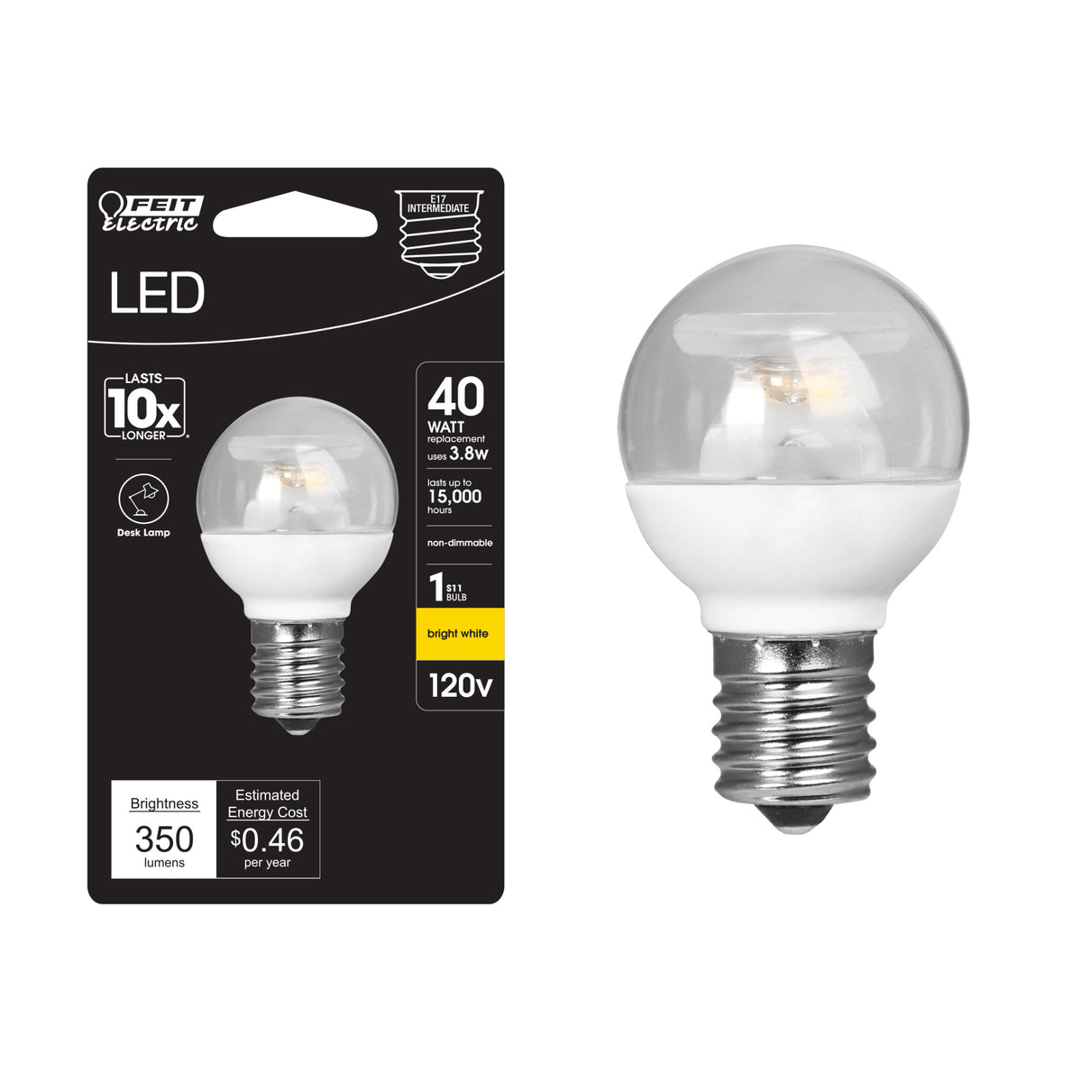 3.8W (40W Replacement) Bright White (3000K) E17 Intermediate Base S11 Specialty LED
