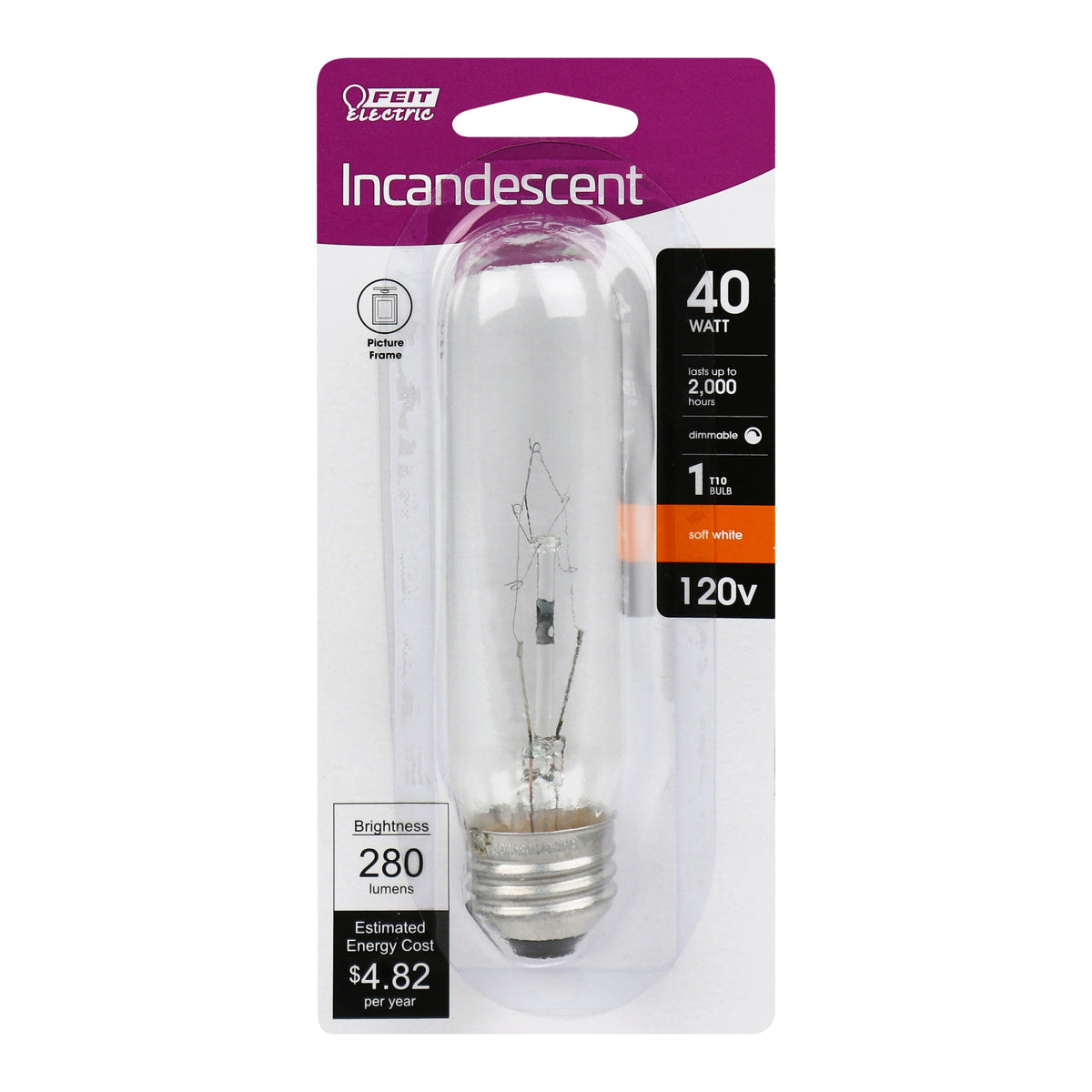 40W Soft White (2700K) Incandescent T10 Bulb