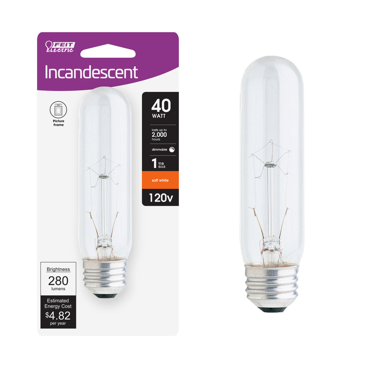 40W Soft White (2700K) Incandescent T10 Bulb
