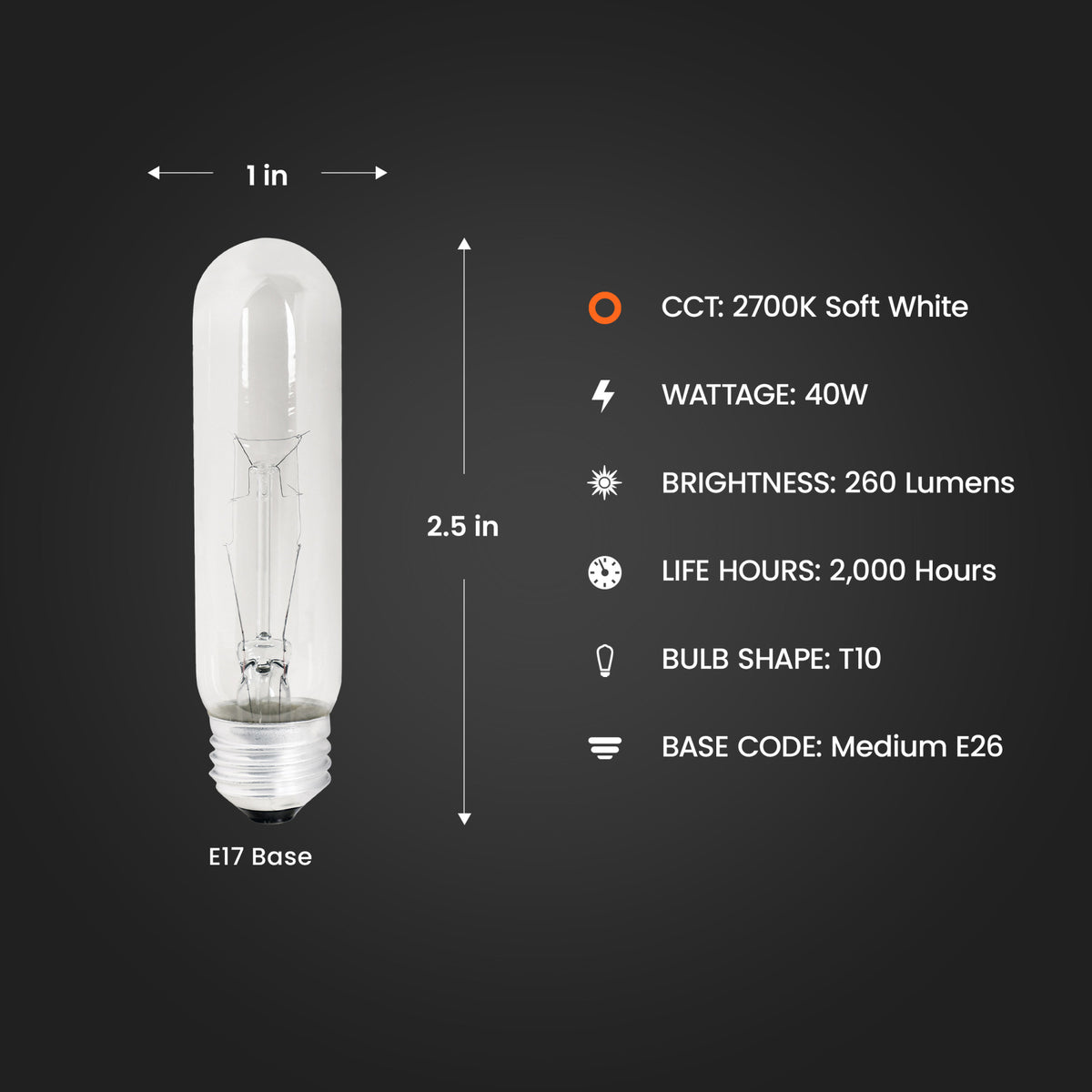 40W Soft White (2700K) Clear T10 Dimmable Incandescent Appliance Light Bulb