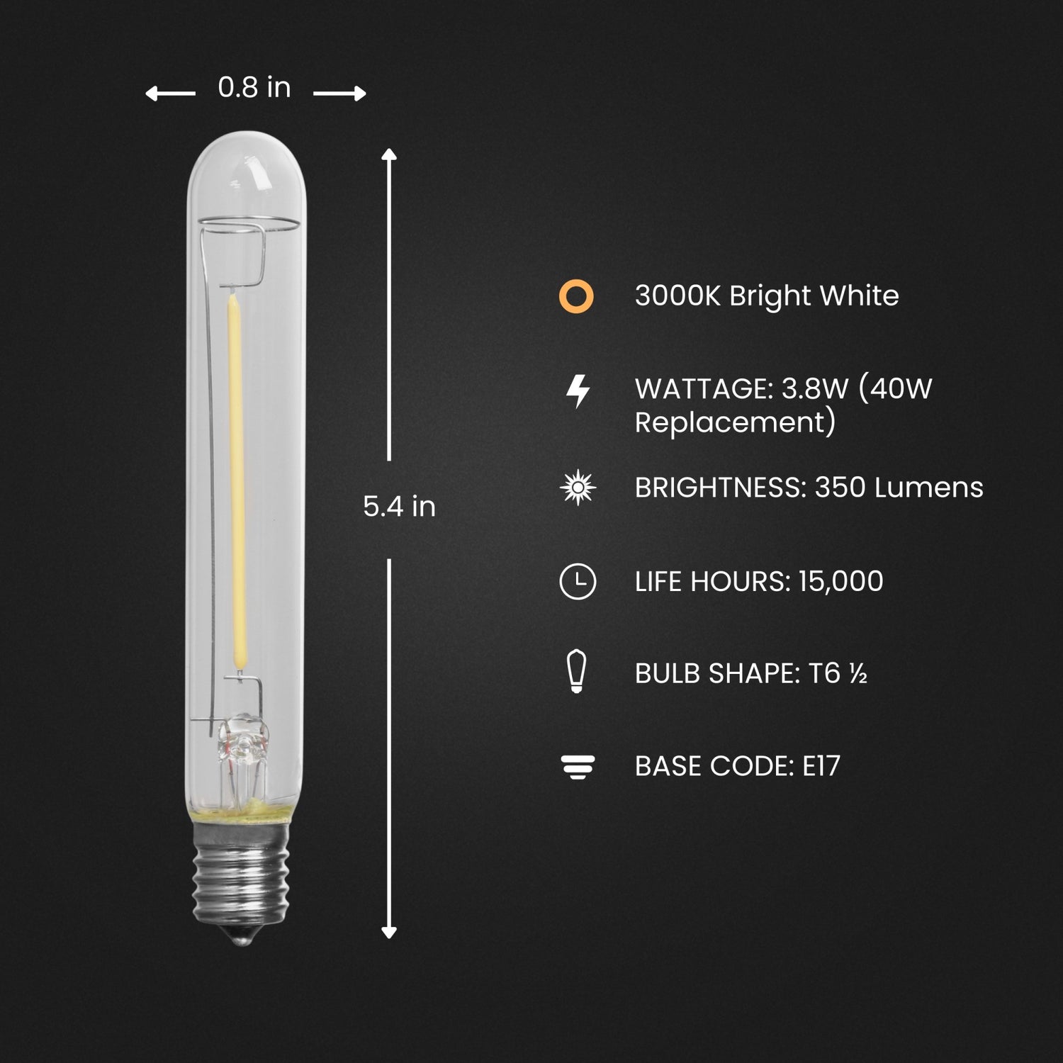 3.8W (40W Replacement) Bright White (3000K) Intermediate E17 Base T6 1/2 Appliance LED Light Bulb