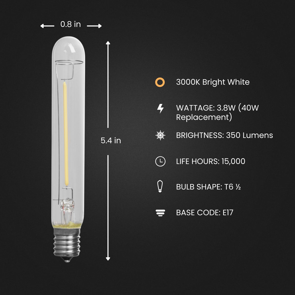 3.8W (40W Replacement) Bright White (3000K) Intermediate E17 Base T6 1/2 Appliance LED Light Bulb