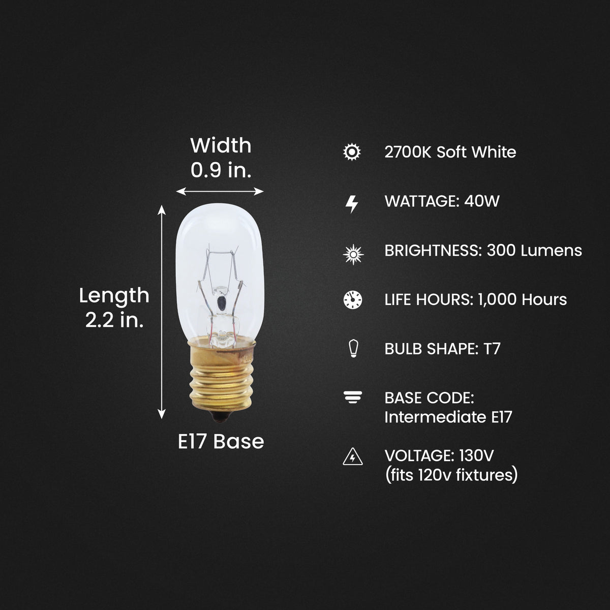 40W Soft White (2700K) Clear T7 (E17 Base) Dimmable Incandescent Sign and Appliance Light Bulb