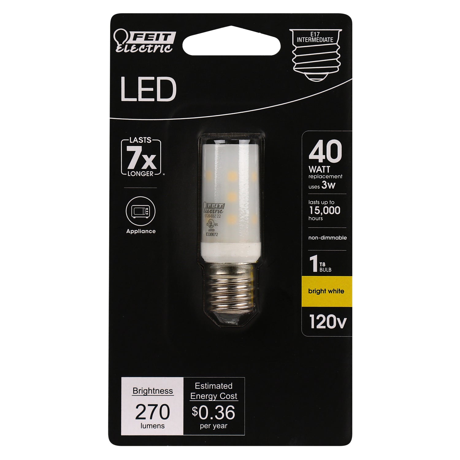 40W Replacement T8 Intermediate E17 Base Appliance LED