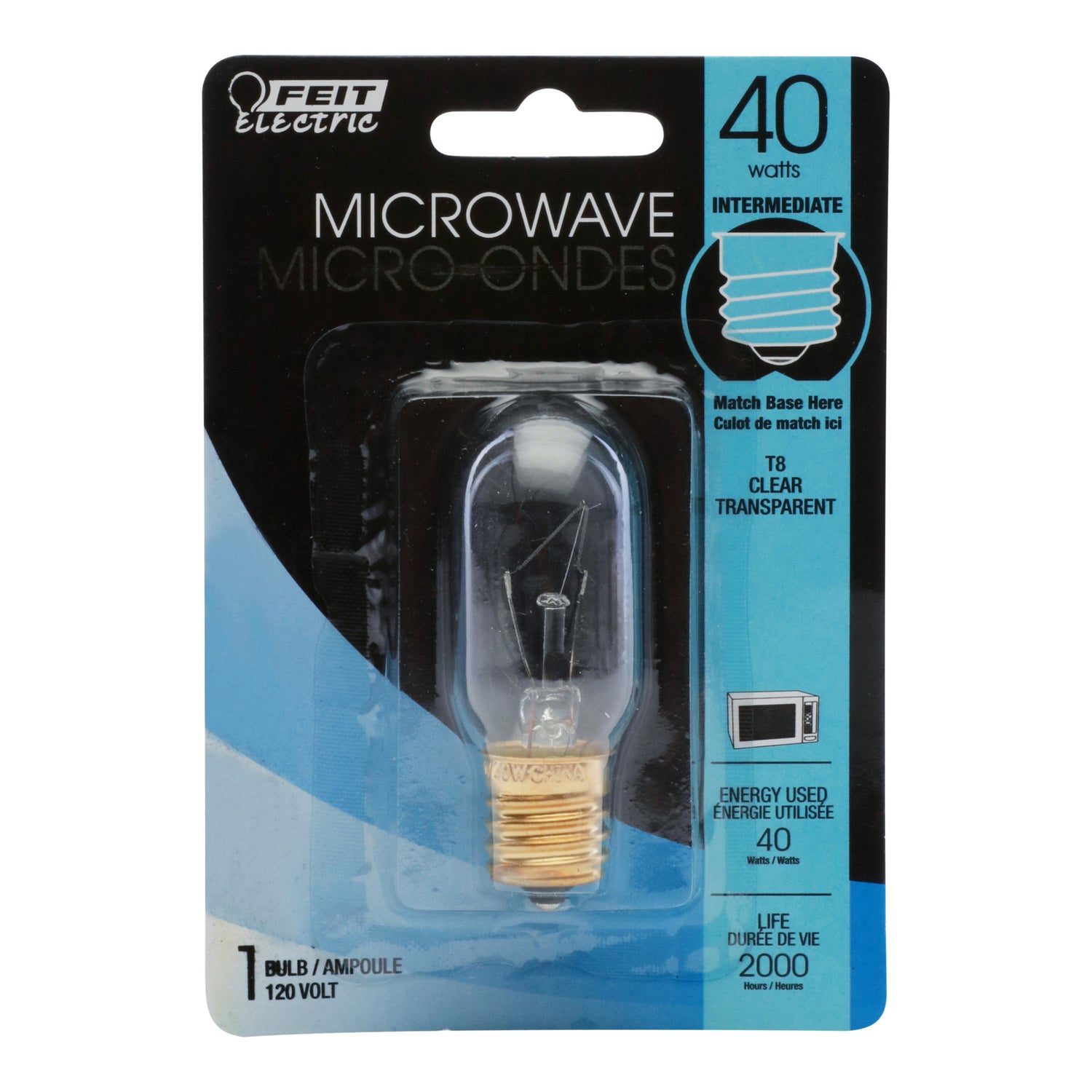 40W Soft White (2700K) E17 Shape T8 Base Clear Incandescent Dimmable Microwave Light Bulb