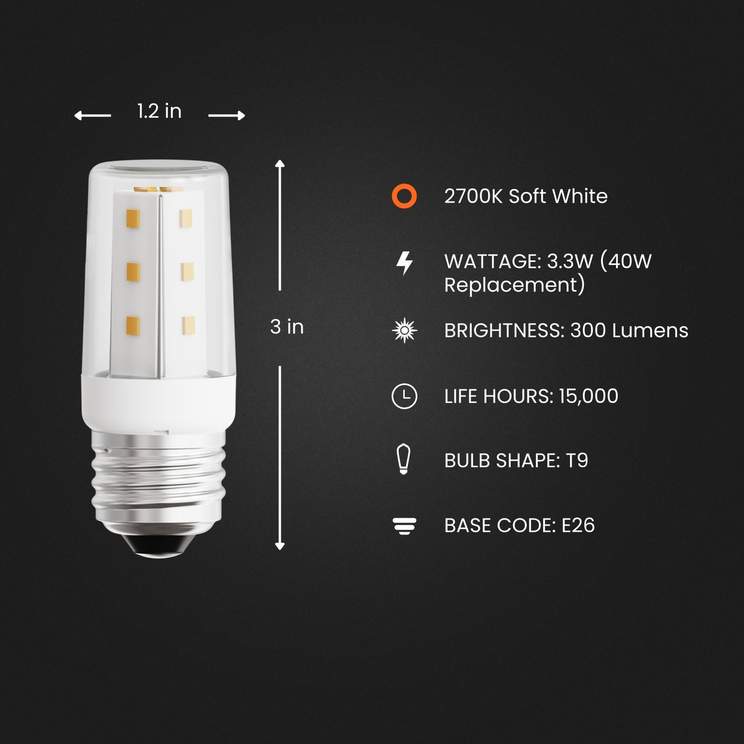 3.3W (40W Replacement) Soft White (2700K) E26 Base T9 Non-Dimmable Appliance LED