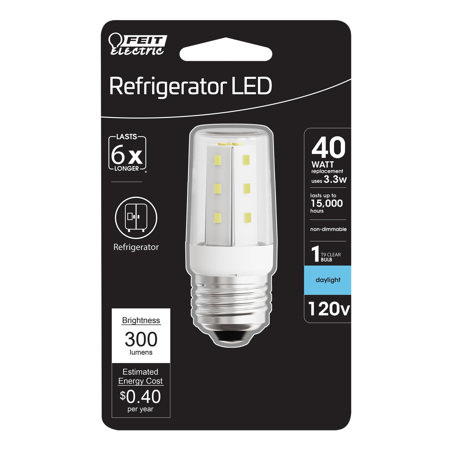 3.3W (40W Replacement) Daylight (5000K) E26 Base T9 Non-Dimmable Appliance LED