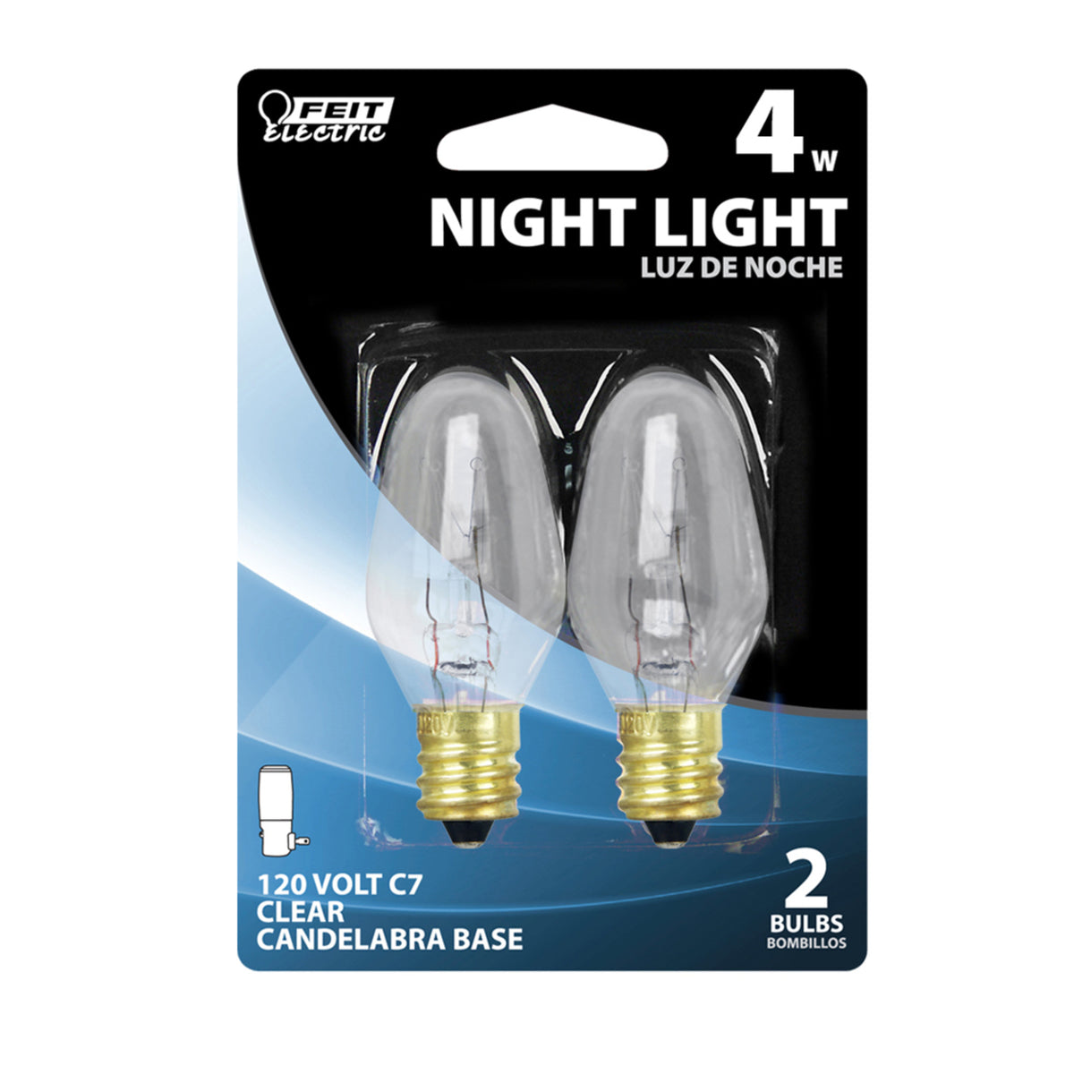 4W Soft White (2700K) C7 Shape Candelabra E12 Base Clear Dimmable Incandescent Night Light Bulb (4-Pack)