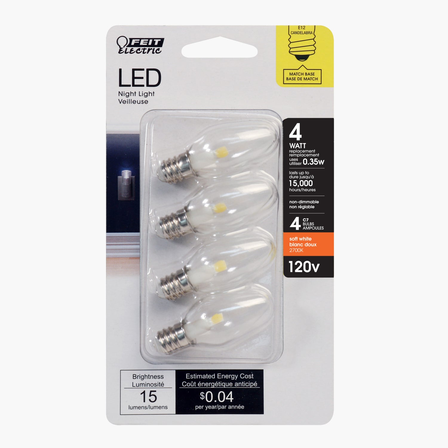 0.35W (4W Replacement) Soft White (2700K) E12 Base C7 Special Use LED Light Bulb (4-Pack)
