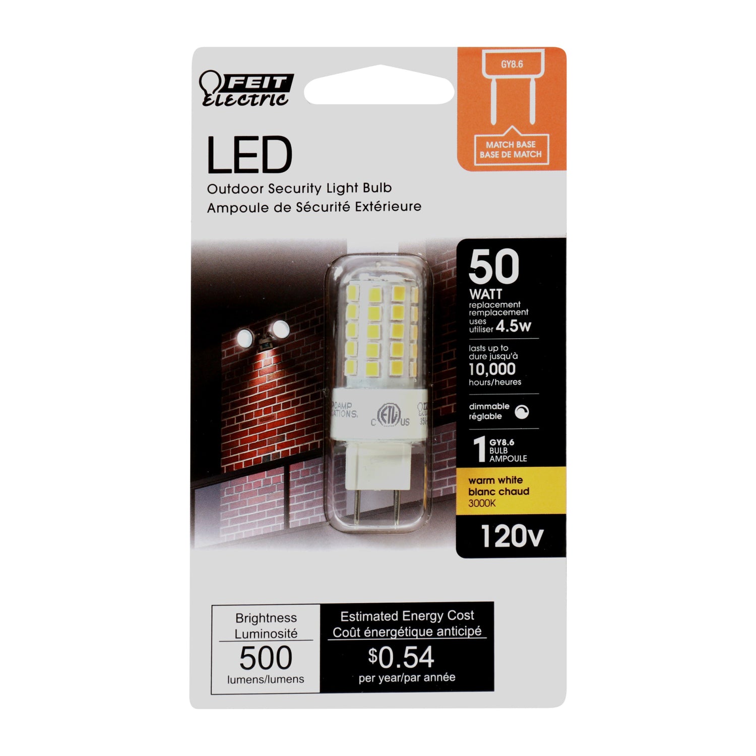 4.5W (50W Replacement) Warm White (3000K) GY8.6 Base T4 Dimmable Specialty LED