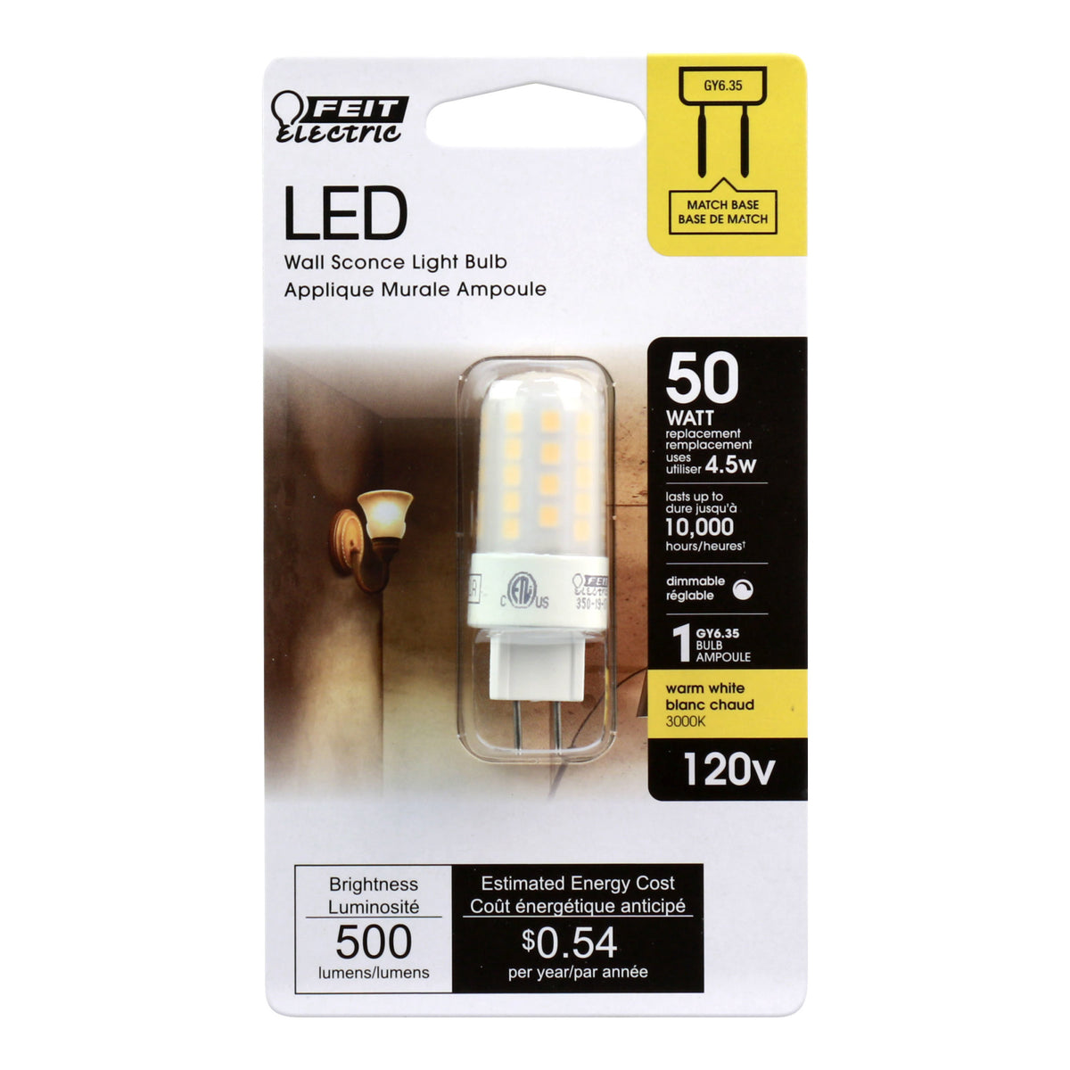 4.5W (50W Replacement) Warm White (3000K) Dimmable GY6.35 Base T4 Specialty LED