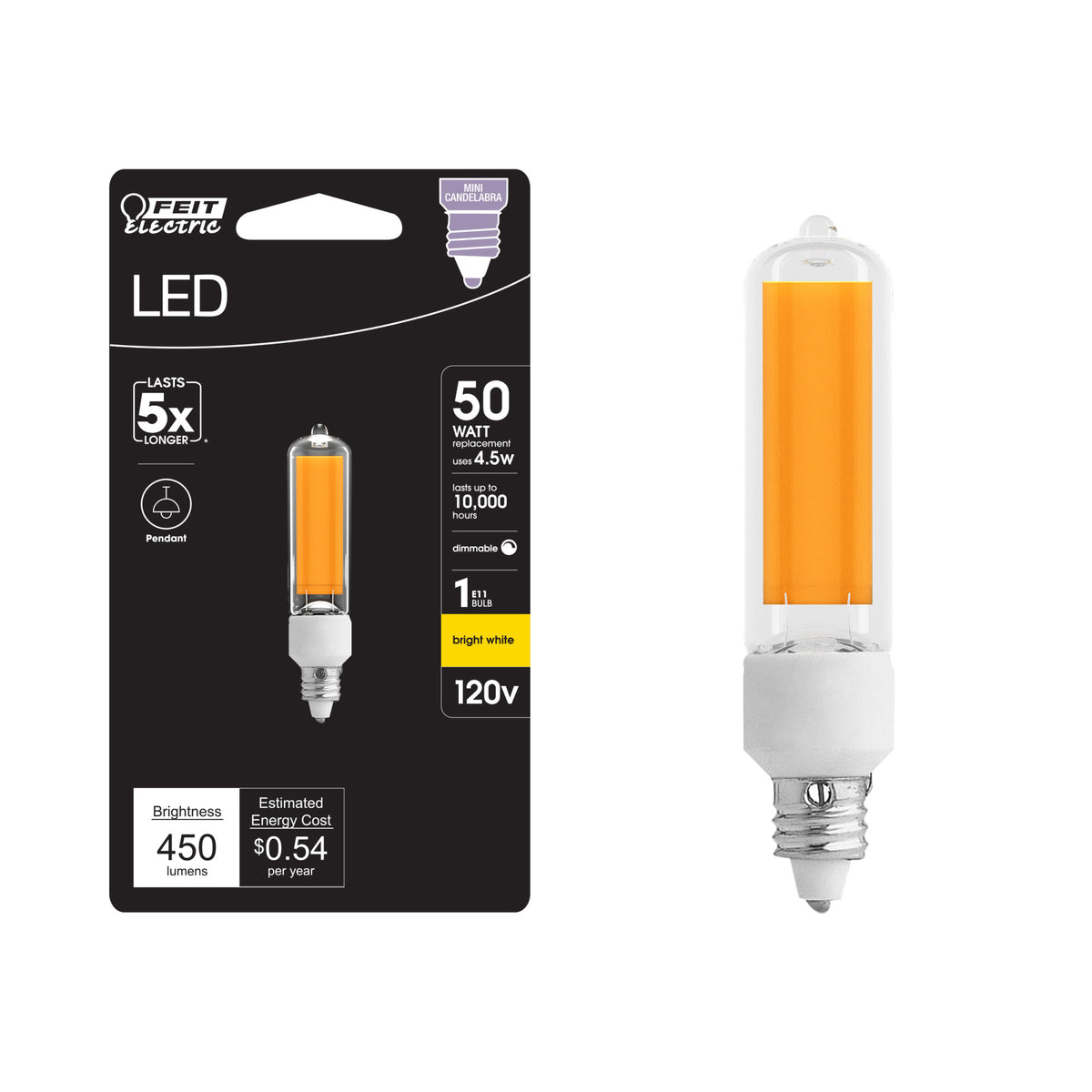 4.5W (50W Equivalent) Bright White (3000K) E11 Base (T4 Replacement) Dimmable Specialty LED