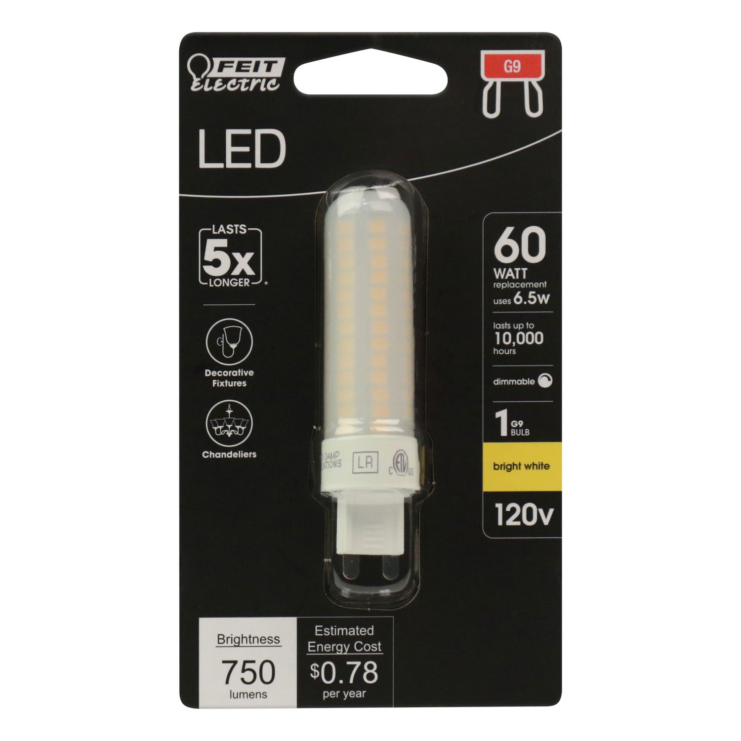 6.5W (60W Equivalent) Bright White (3000K) Dimmable G9 Base T4 Specialty LED
