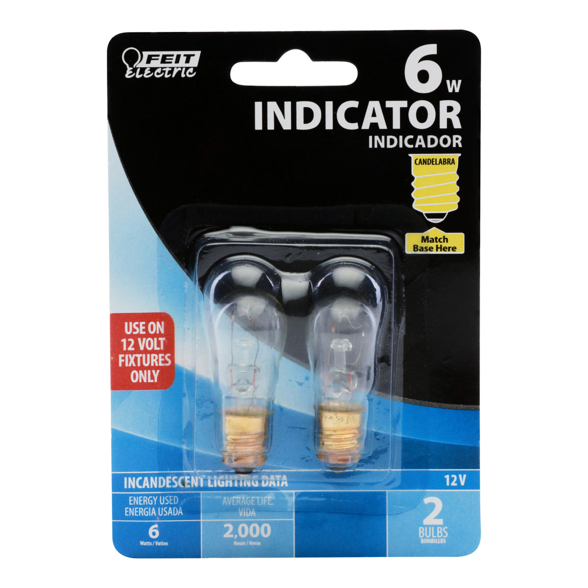 6W Soft White (2700K) S6 Candelabra E12 Base Dimmable Clear Appliance Incandescent Light Bulb (2-Pack)