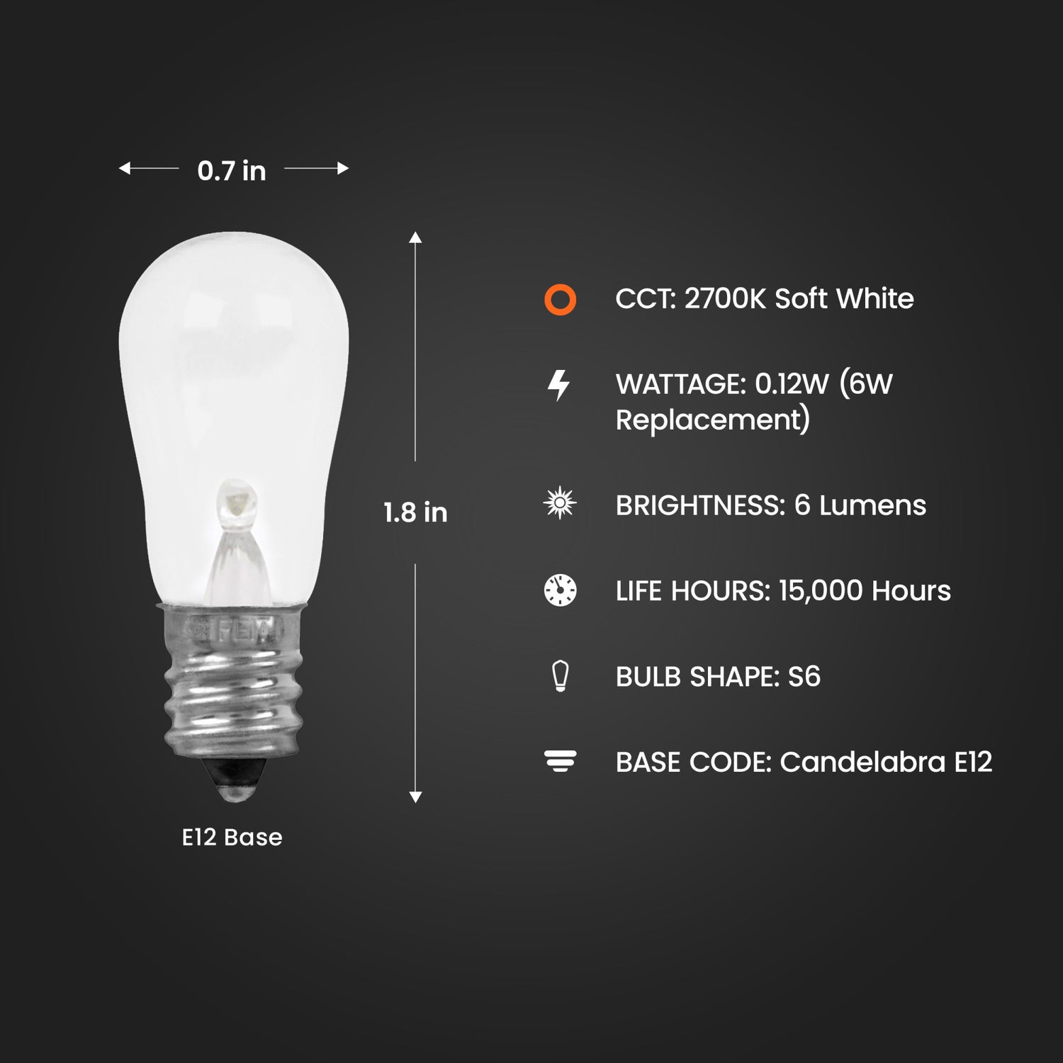 0.12W (6W Replacement) Soft White (2700K) E12 Base S6 Appliance LED Light Bulb (2-Pack)