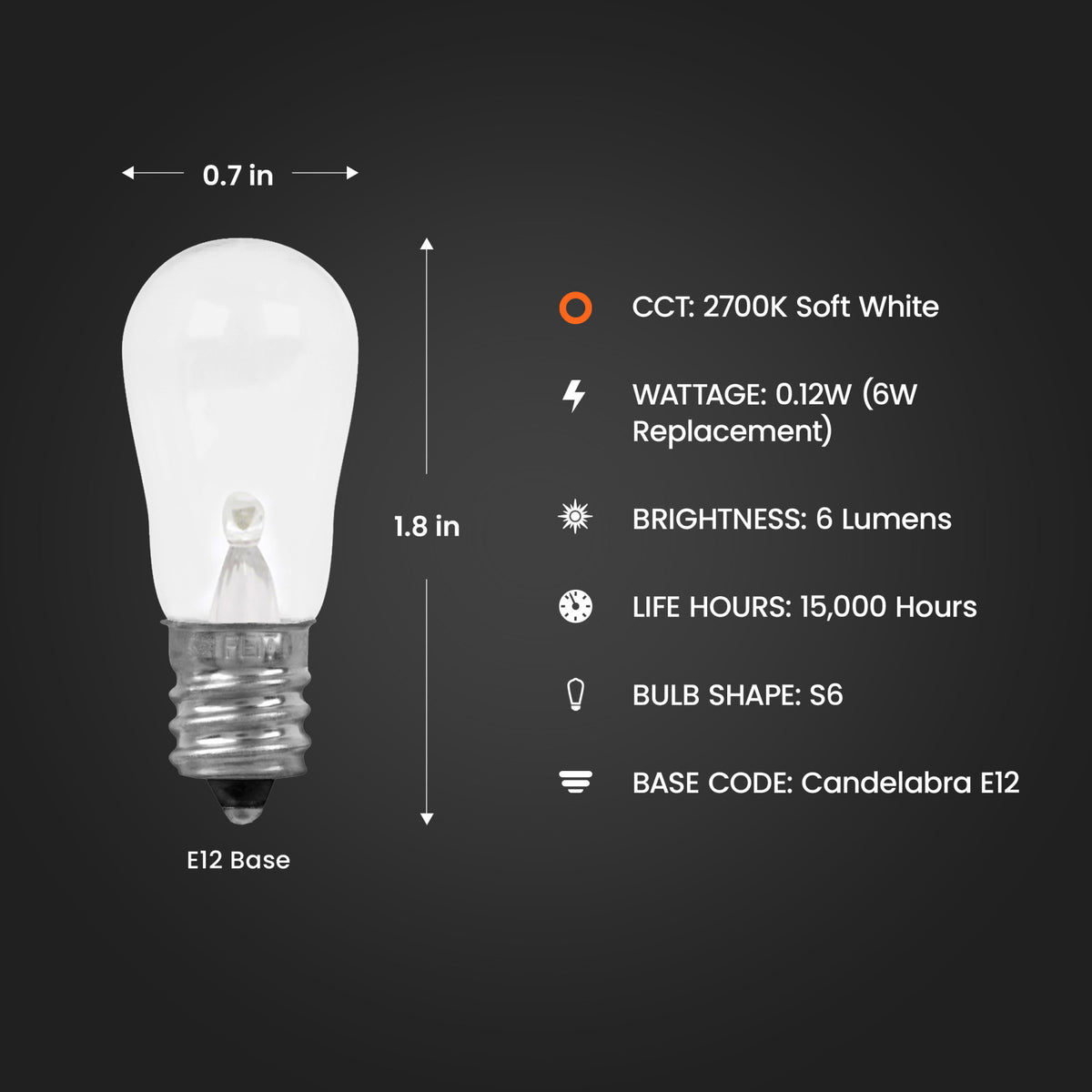 0.12W (6W Replacement) Soft White (2700K) E12 Base S6 Appliance LED Light Bulb (2-Pack)
