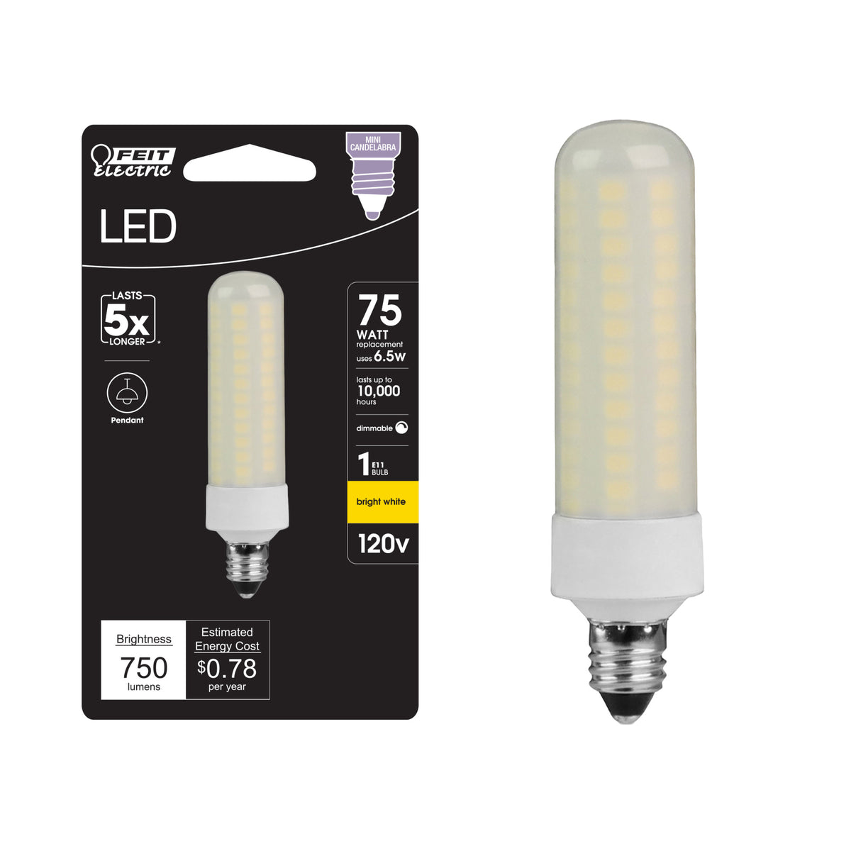 6.5W (75W Replacement) Bright White (3000K) Dimmable E11 Base T4 Specialty LED