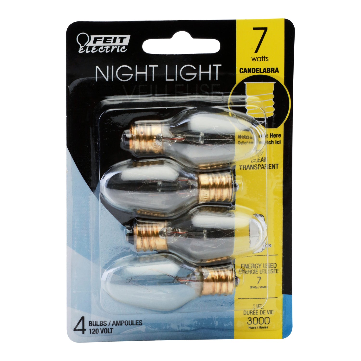 7W Soft White (2700K) C7 (E12 Base) Dimmable Clear Incandescent Night Light Replacement Bulb (4-Pack)