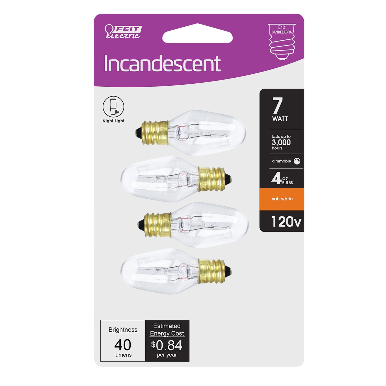 7W Soft White (2700K) C7 Dimmable Clear Incandescent Night Light (4-Pack)