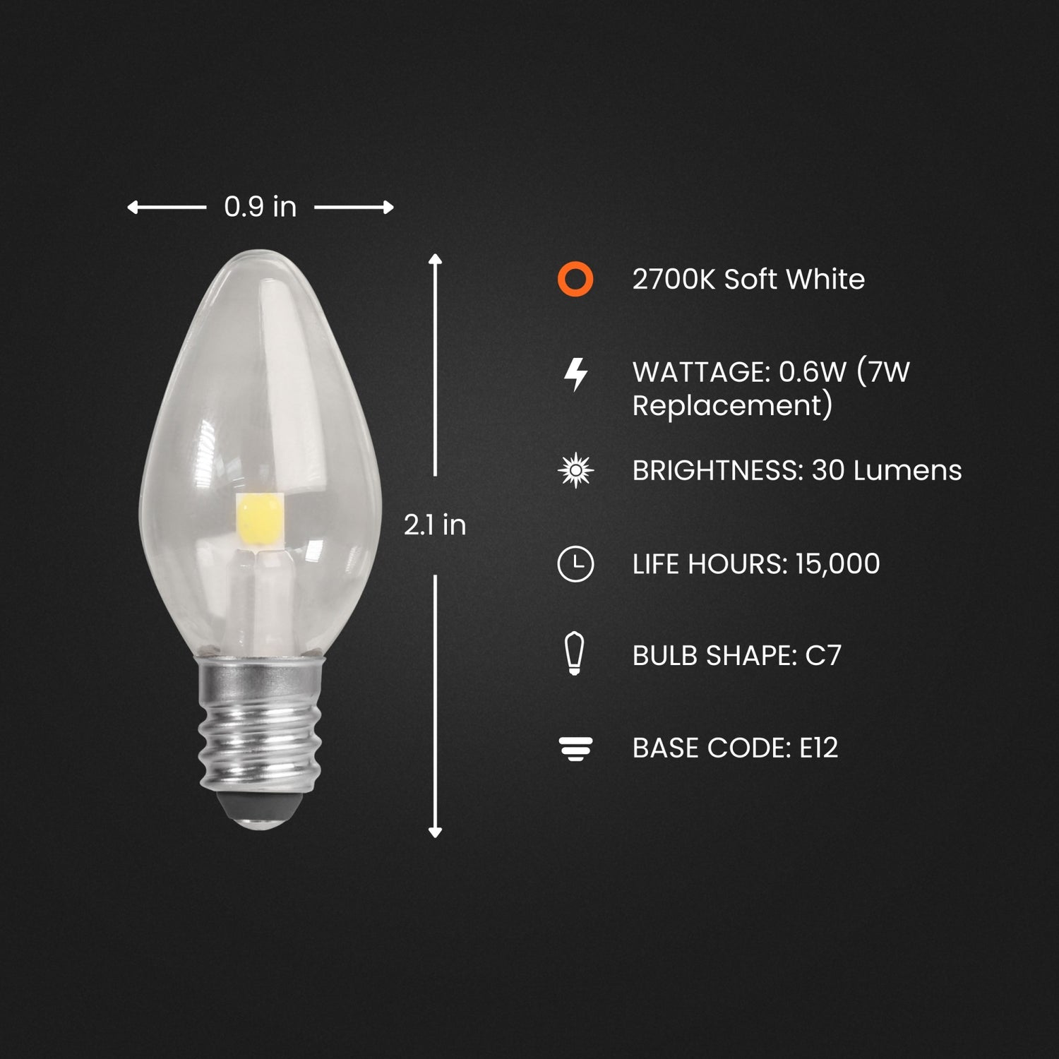 0.6W (7W Replacement) Soft White (2700K) C7 Special Use LED Light Bulb (2-Pack)