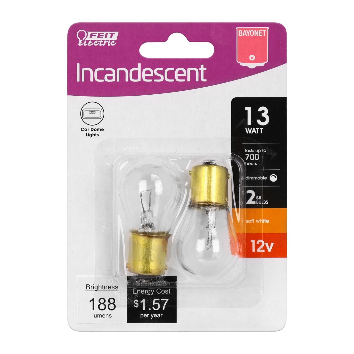 13W Soft White (2700K) S.C. Bayonet S8 Incandescent Bulb (2-Pack)