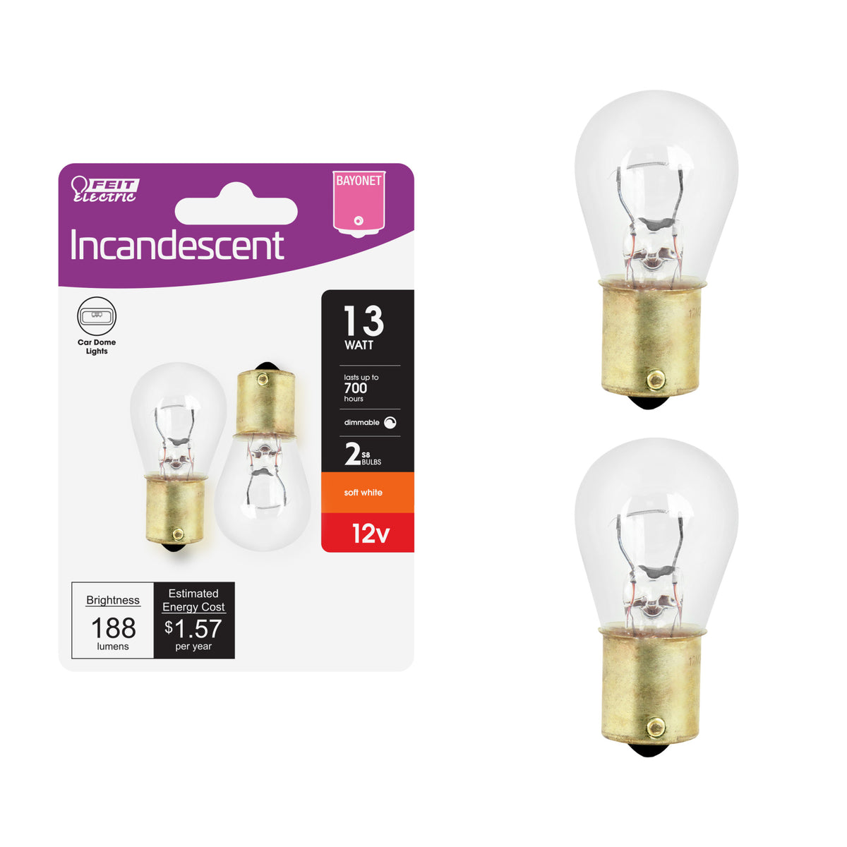 13W Soft White (2700K) S.C. Bayonet S8 Incandescent Bulb (2-Pack)