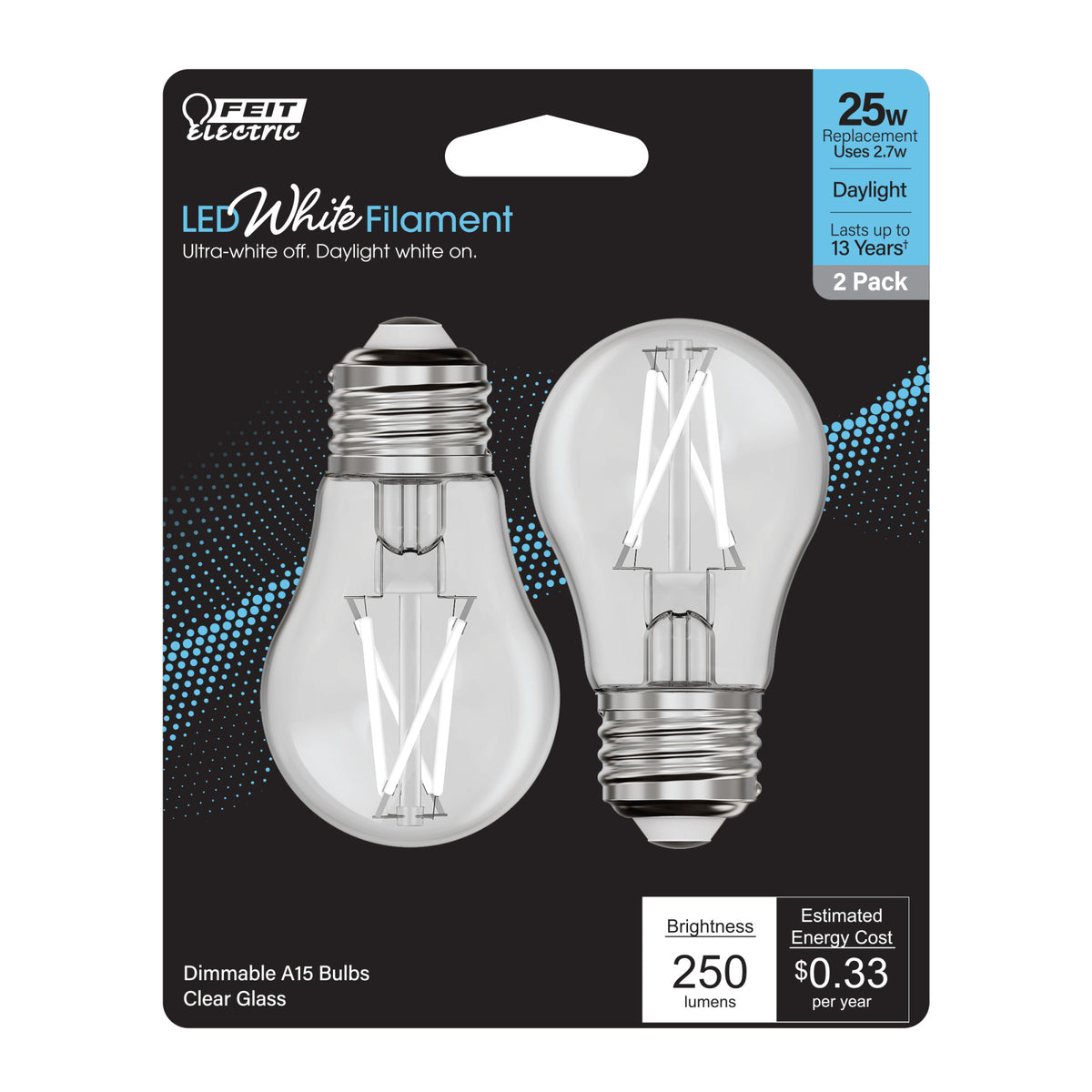 2.7W (25W Equivalent) Daylight (5000K) A15 E26 Base Exposed White Filament LED Light Bulb (2-Pack)