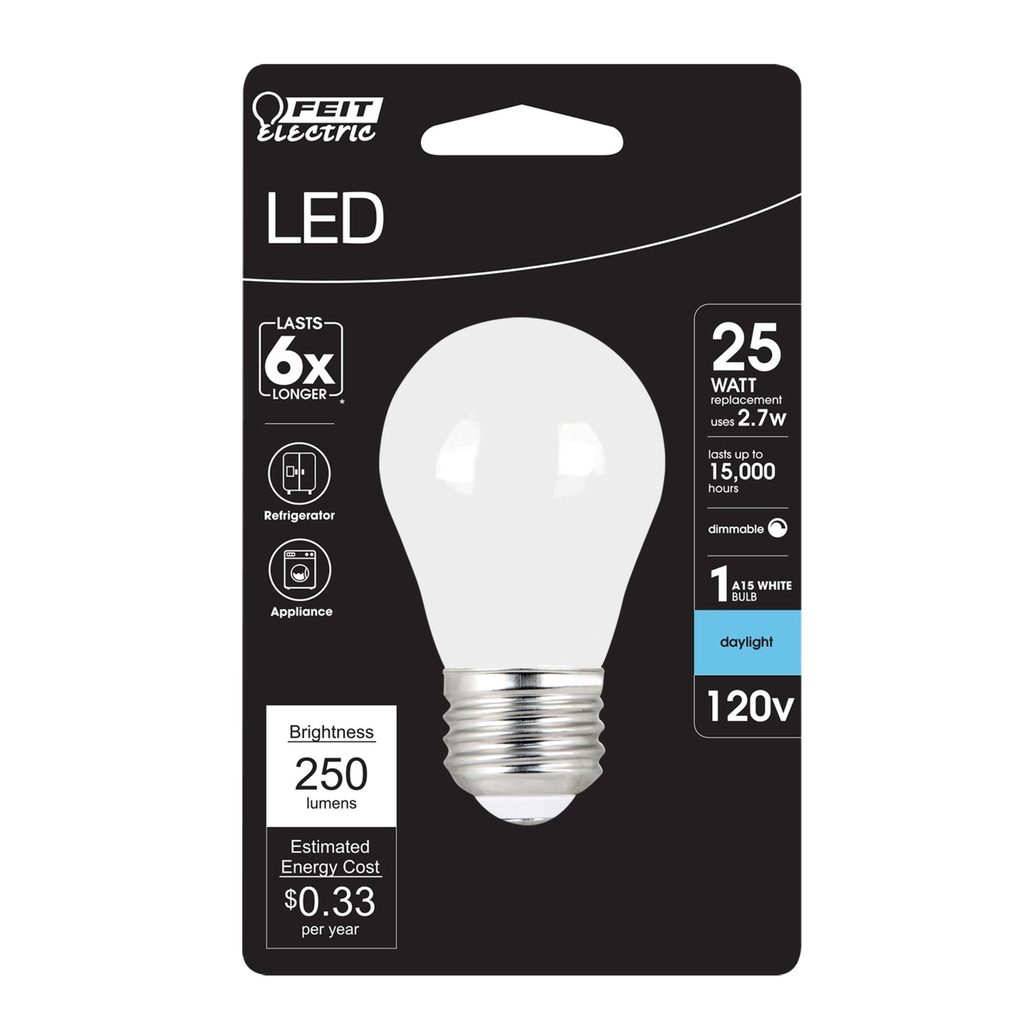 2.7W (25W Equivalent) Daylight (5000K) A15 Dimmable White Glass Enhance Light Bulb