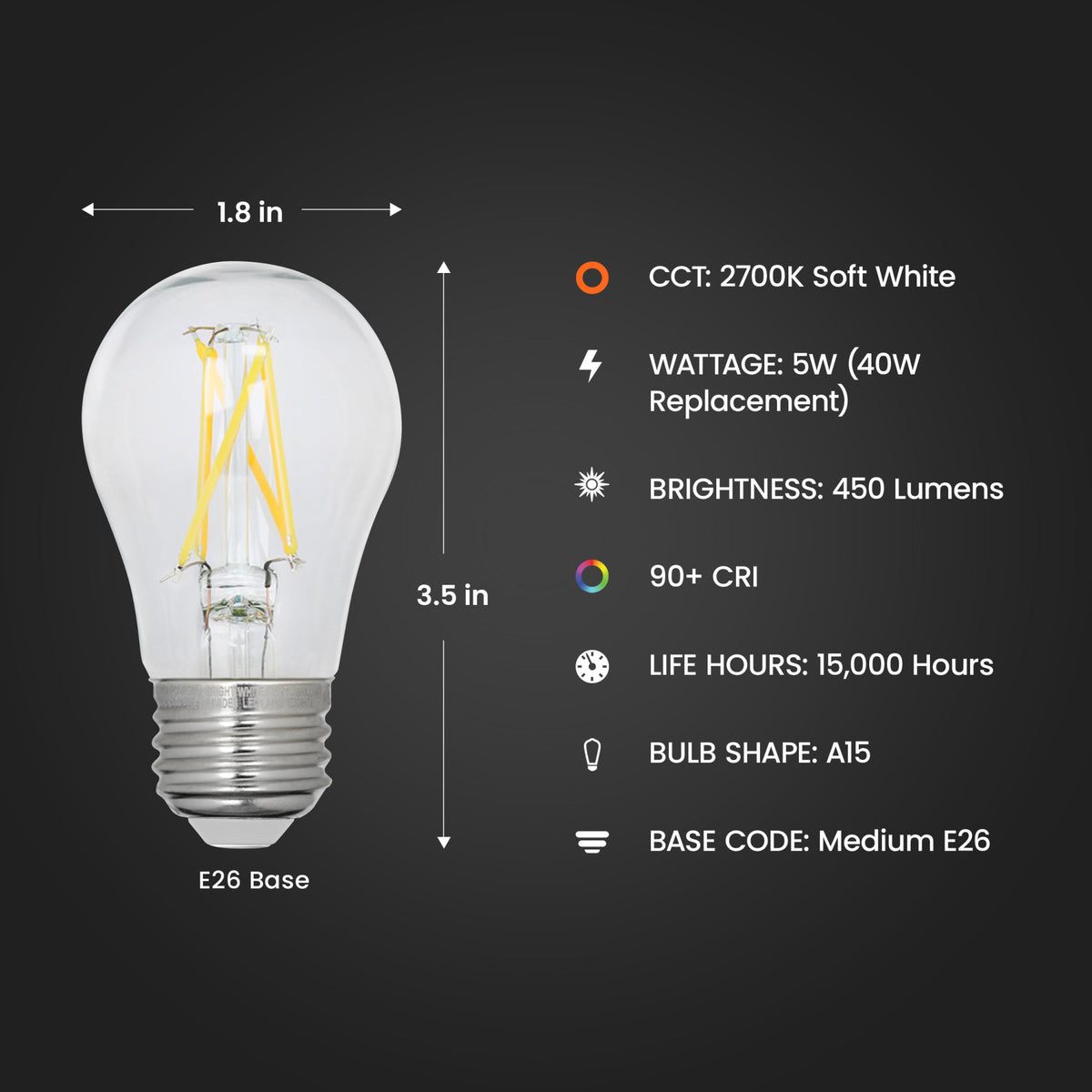 40W Replacement A15 Dimmable Soft White Glass Filament Enhance (2-Pack)