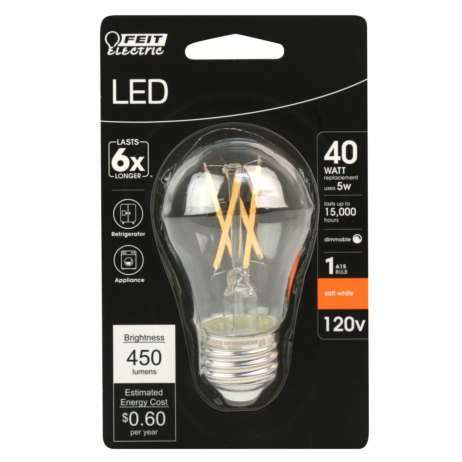 5W (40W Replacement) Soft White (2700K) E26 Base A15 Clear Glass LED Bulb