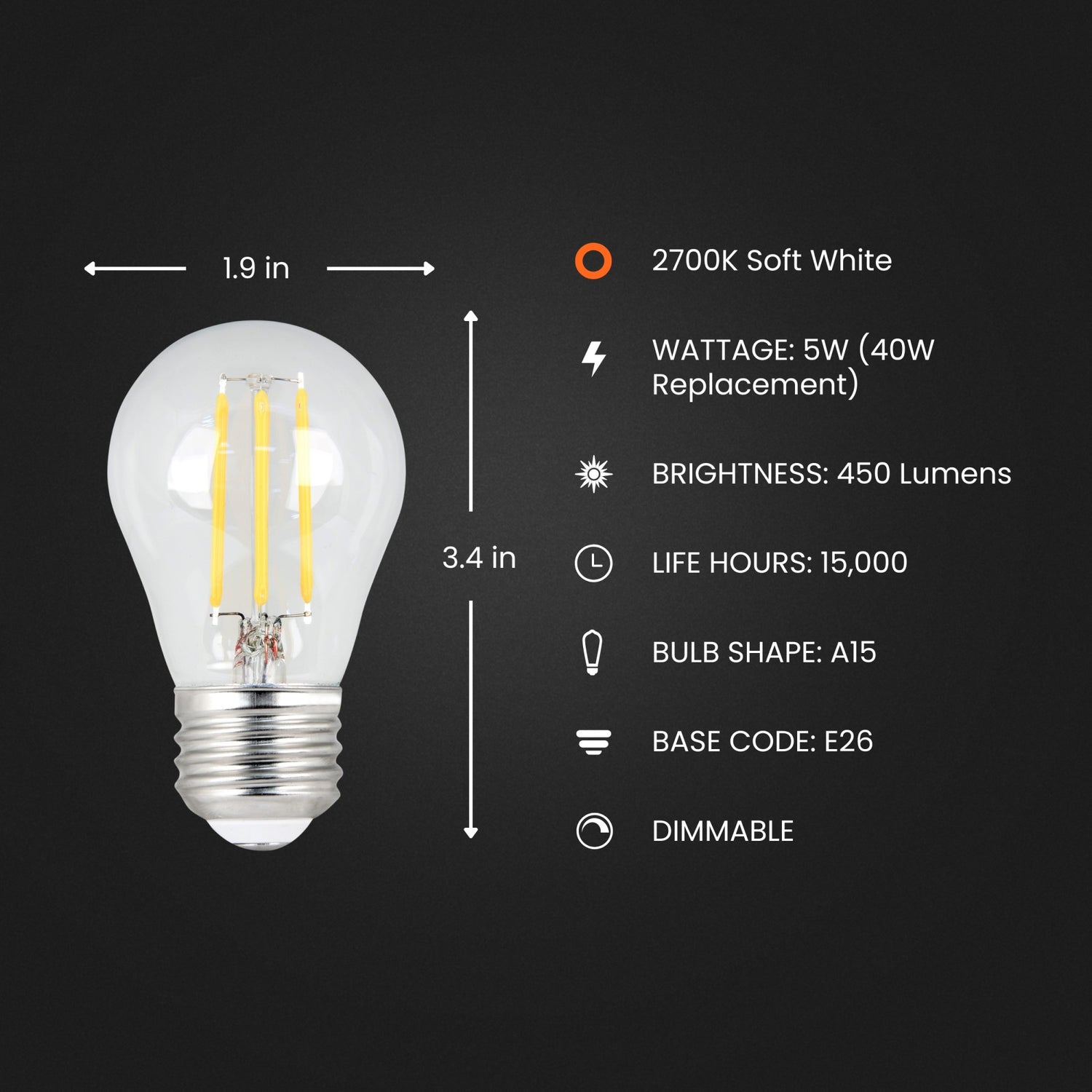 5W (40W Replacement) Soft White (2700K) E26 Base A15 Clear Glass LED Bulb