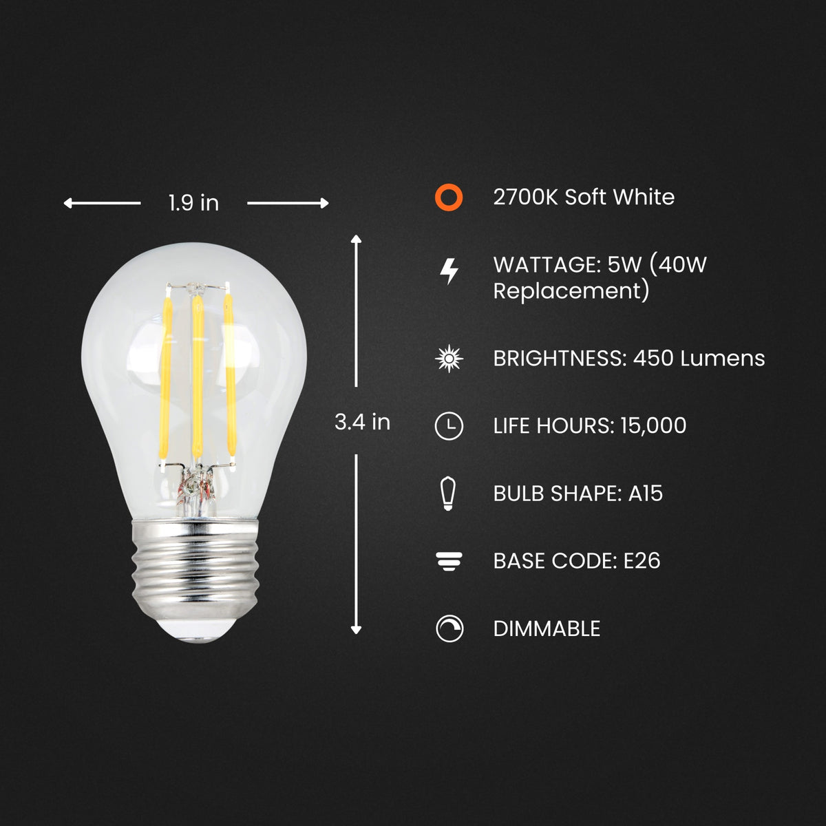 5W (40W Replacement) Soft White (2700K) E26 Base A15 Clear Glass LED Bulb