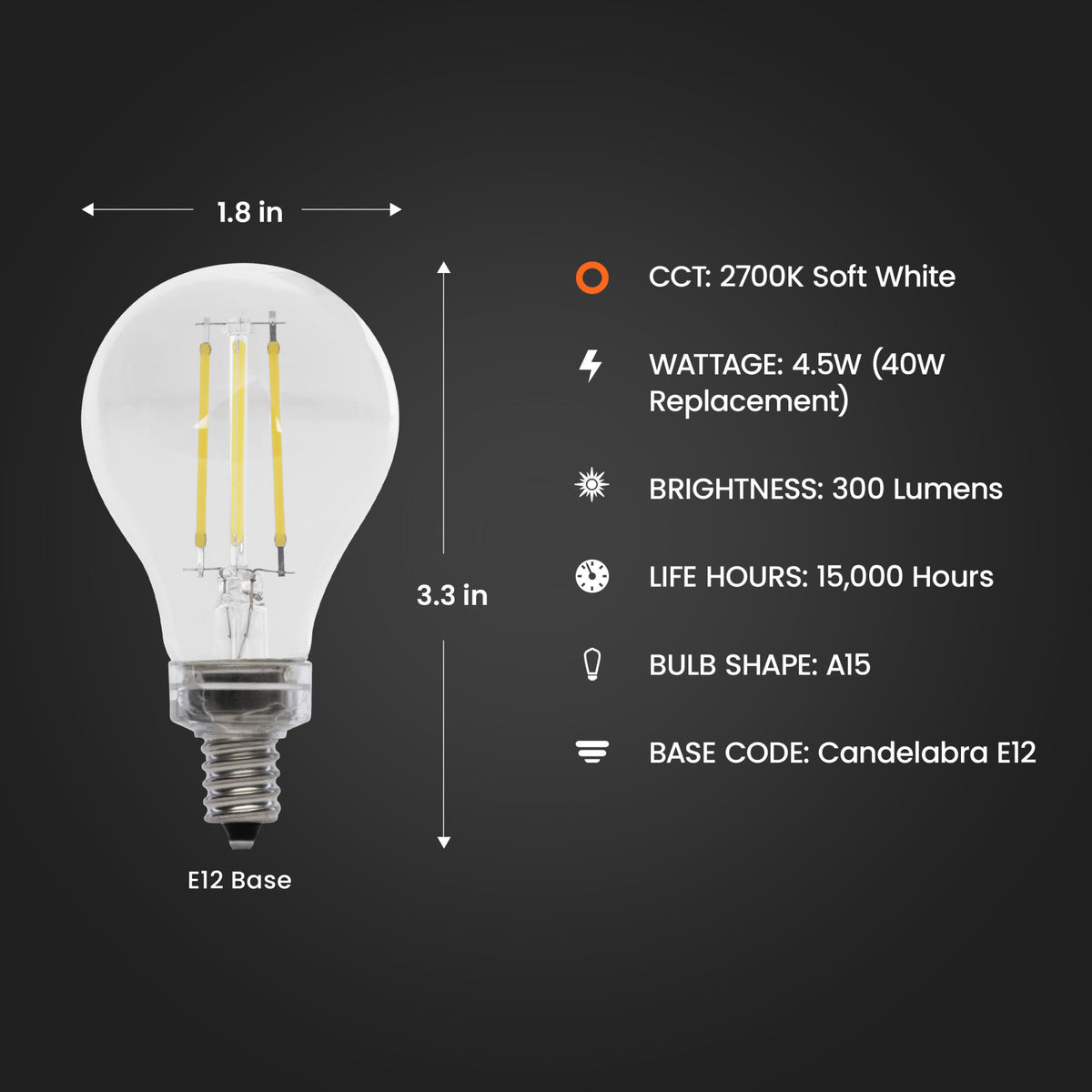 40W Replacement A15 Candelabra Base Dimmable Soft White Glass Filament (2-Pack)
