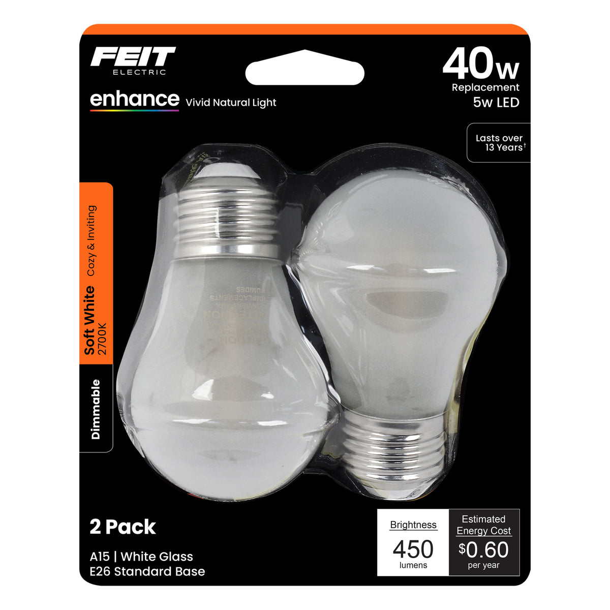 40W Replacement A15 Dimmable Soft White Frost Filament (2-Pack)