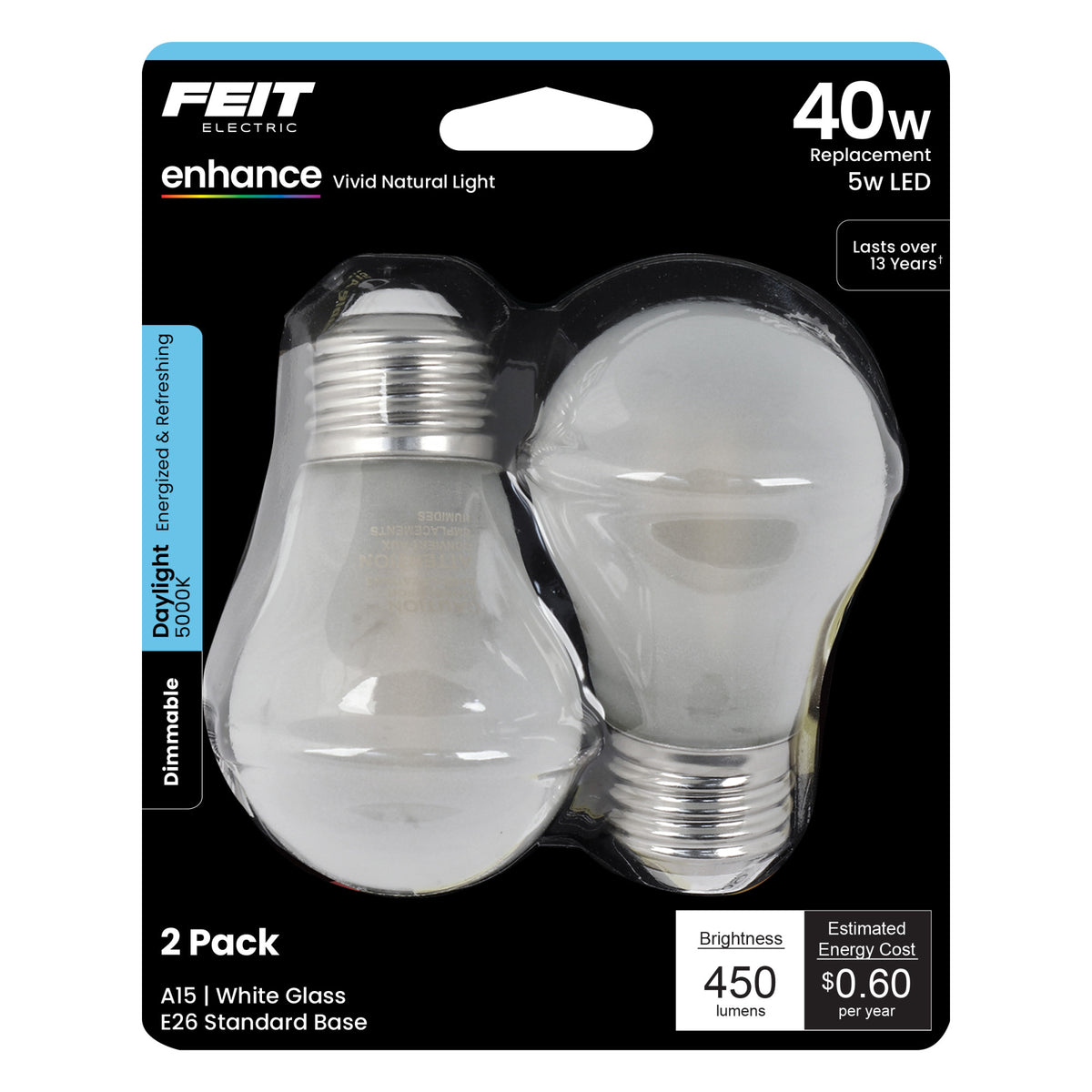 40W Replacement A15 Dimmable Daylight Frost Glass Filament Enhance (2-Pack)
