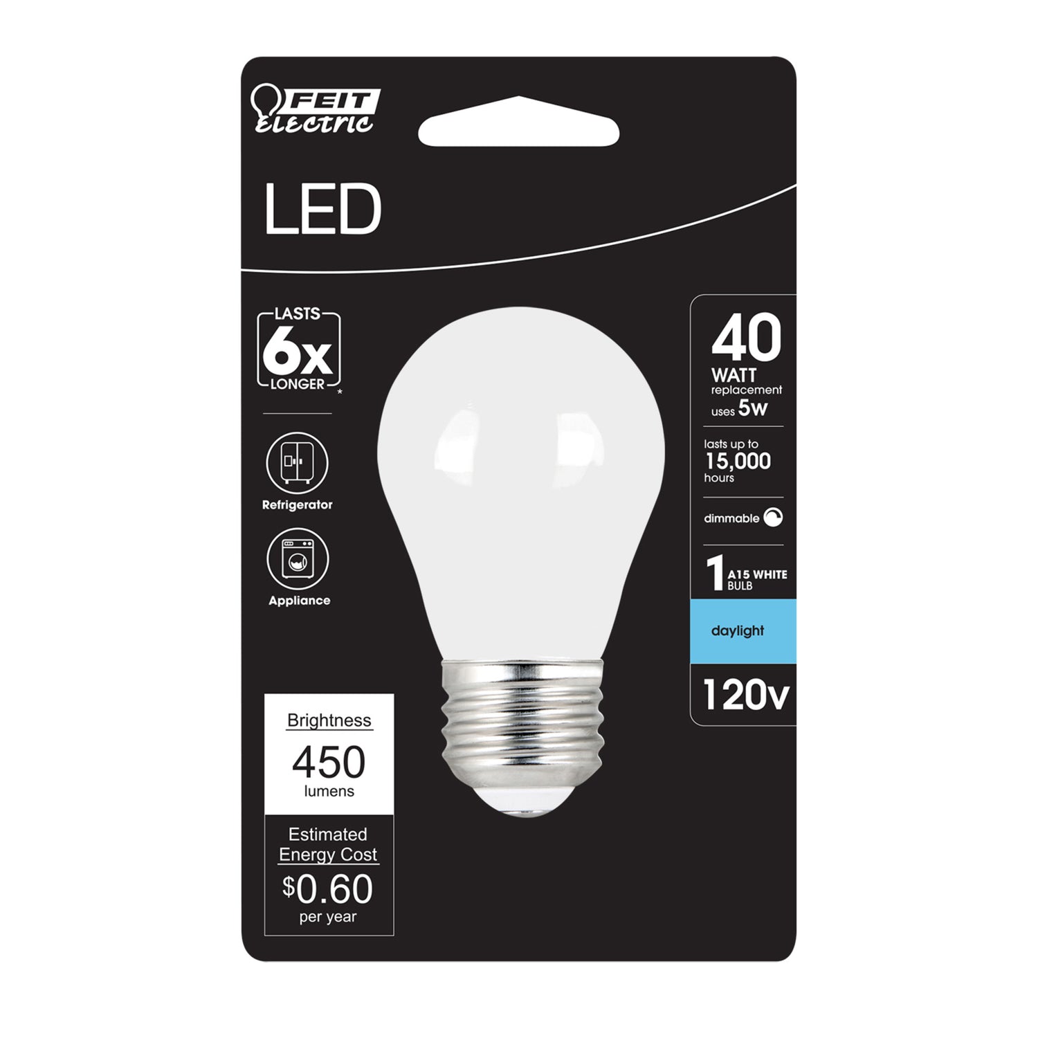 5W (40W Replacement) Daylight (5000K) E26 Base A15 Frosted Dimmable LED Glass Filament Light Bulb