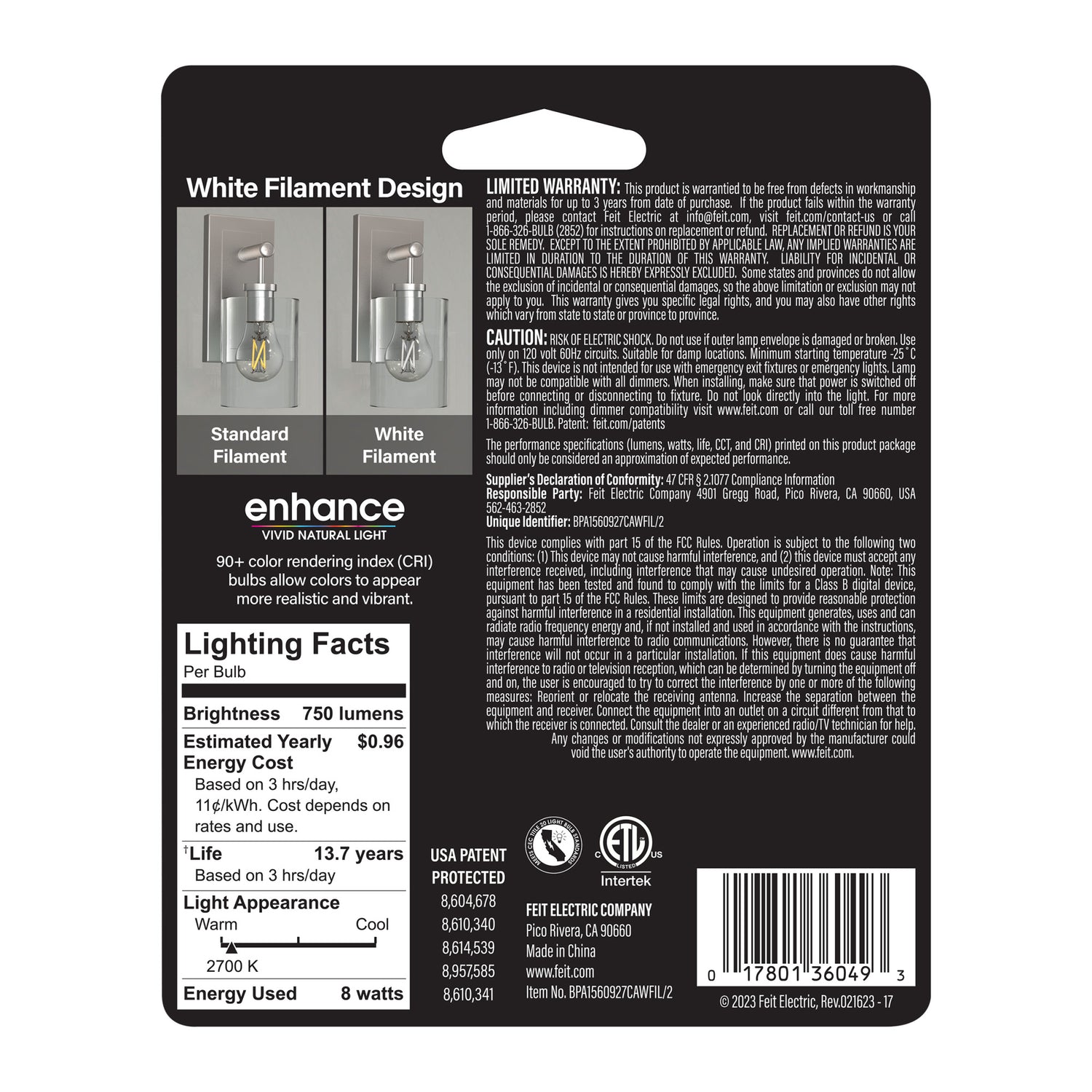 8W (60W Equivalent) Soft White (2700K) A15 E26 Base Exposed White Filament LED Light Bulb (2-Pack)
