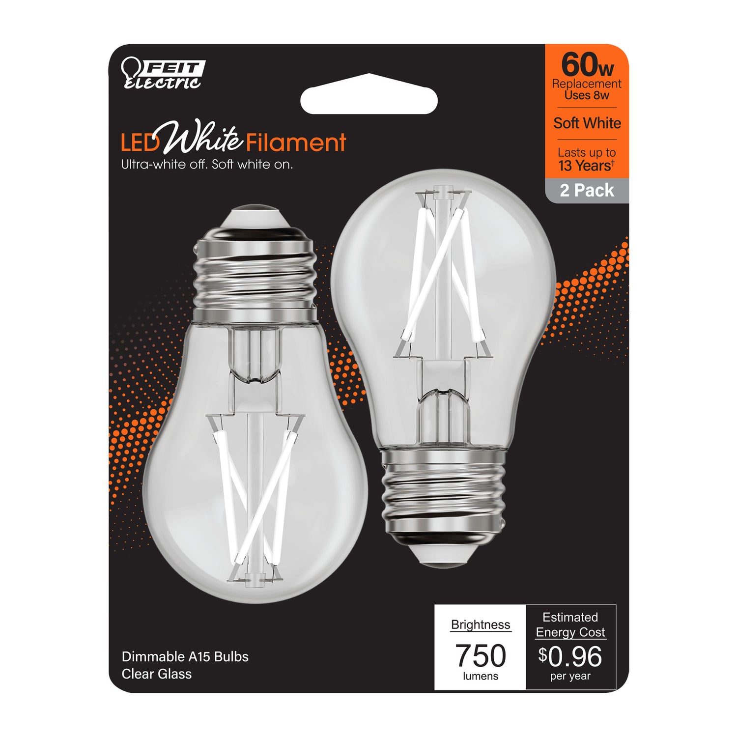 8W (60W Equivalent) Soft White (2700K) A15 E26 Base Exposed White Filament LED Light Bulb (2-Pack)