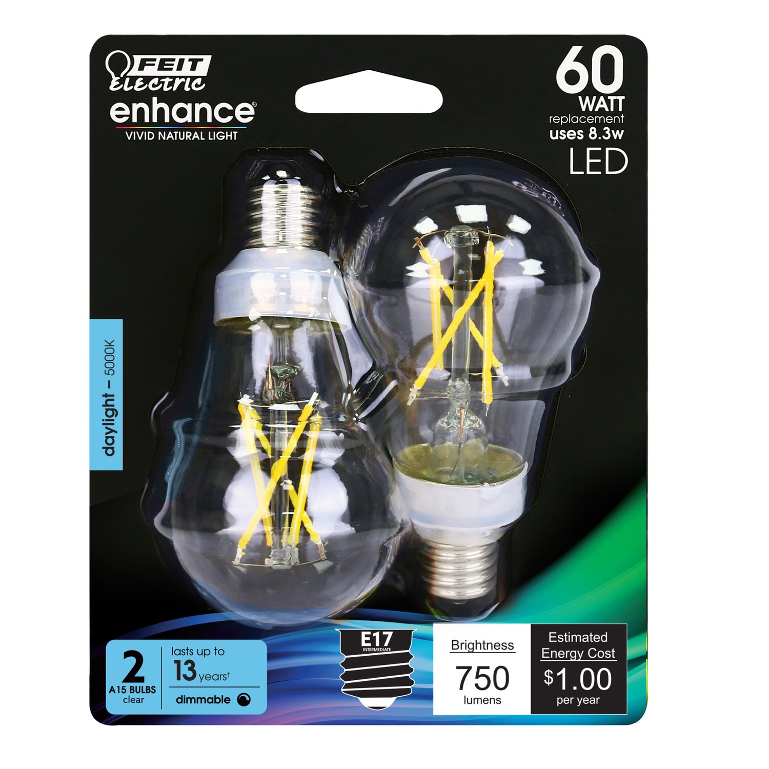 60W Replacement E17 Base A15 Daylight Filament LED