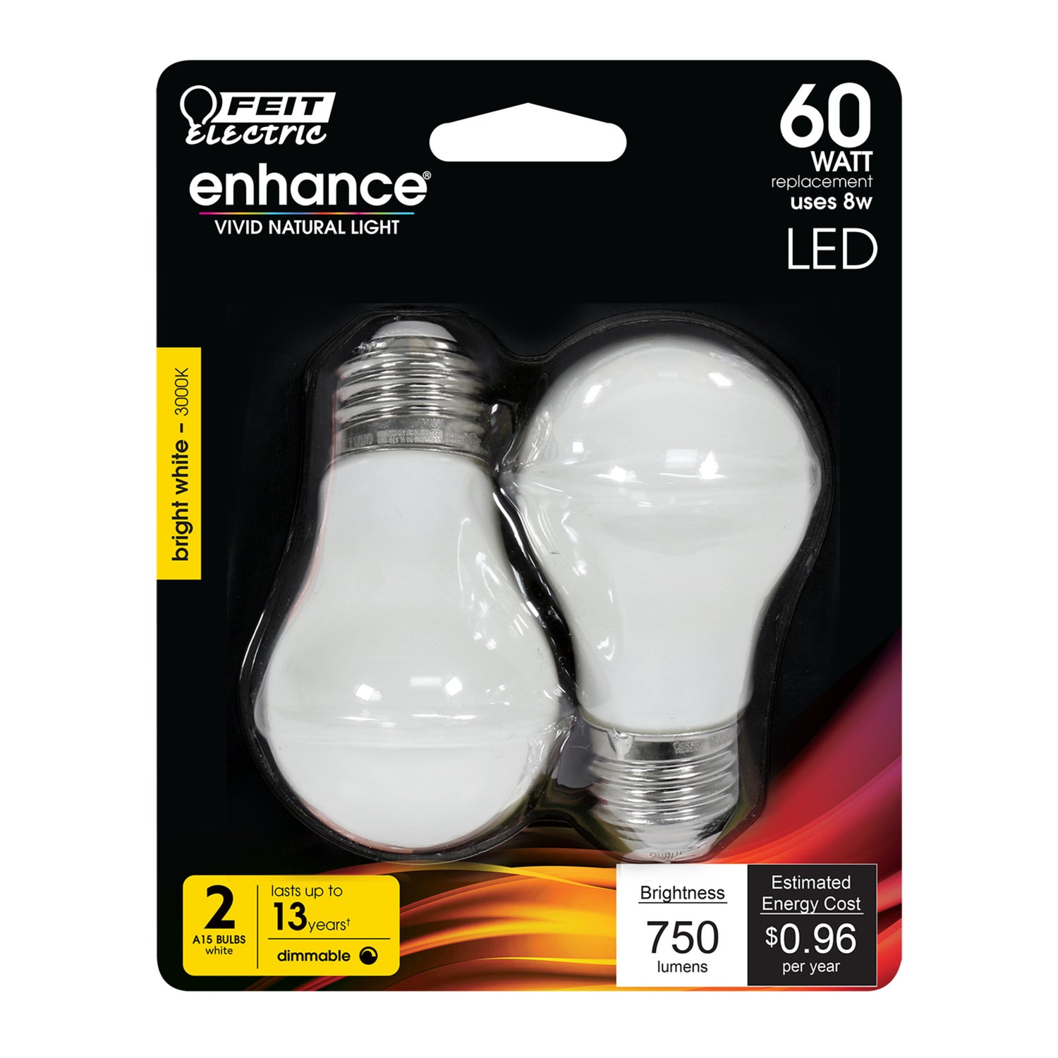 8W (60W Replacement) Bright White (3000K) A15 Dimmable Filament White Glass LED Light Bulb (2-Pack)