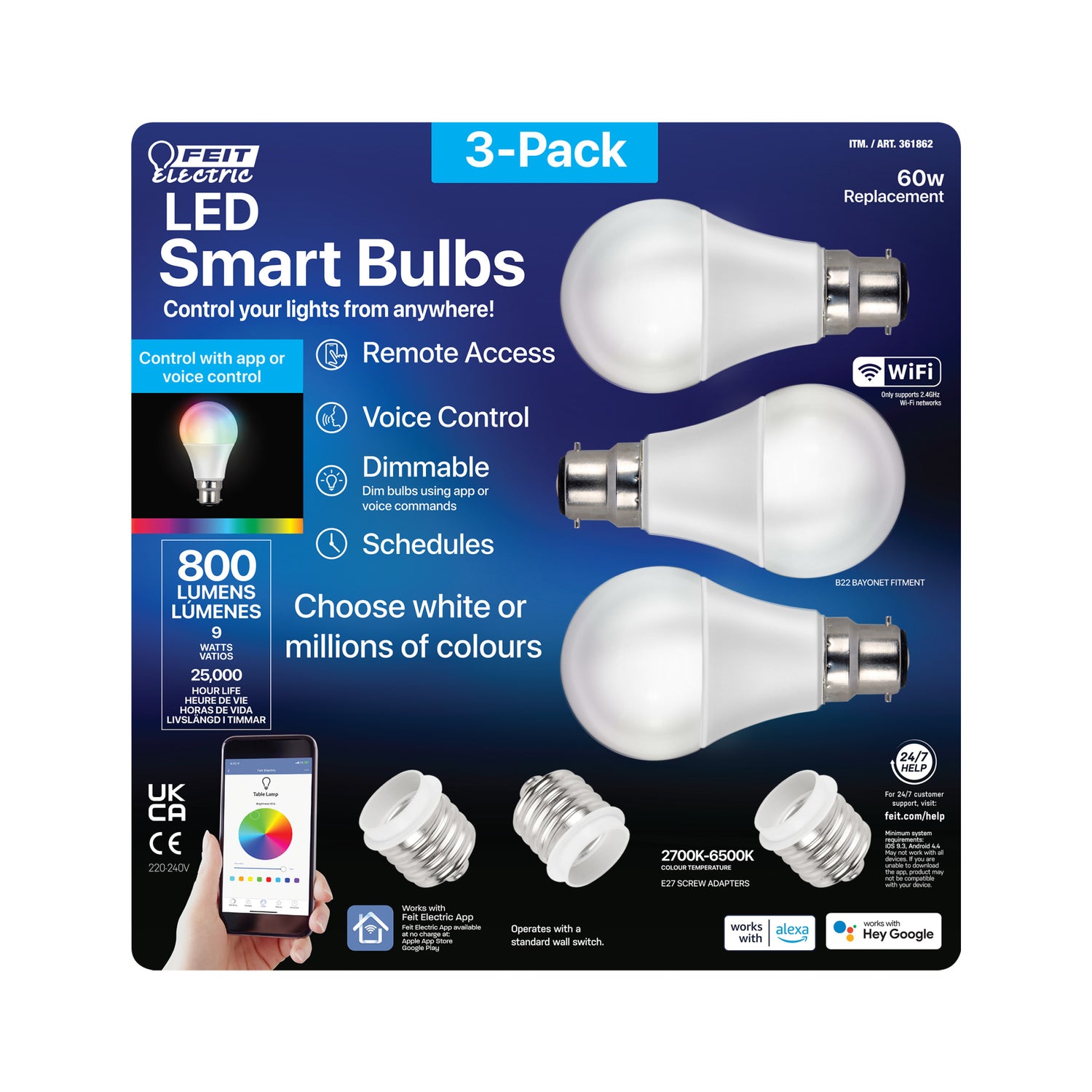60-Watt Equivalent A19 LED Smart Wi-Fi Bulbs (3-Pack)